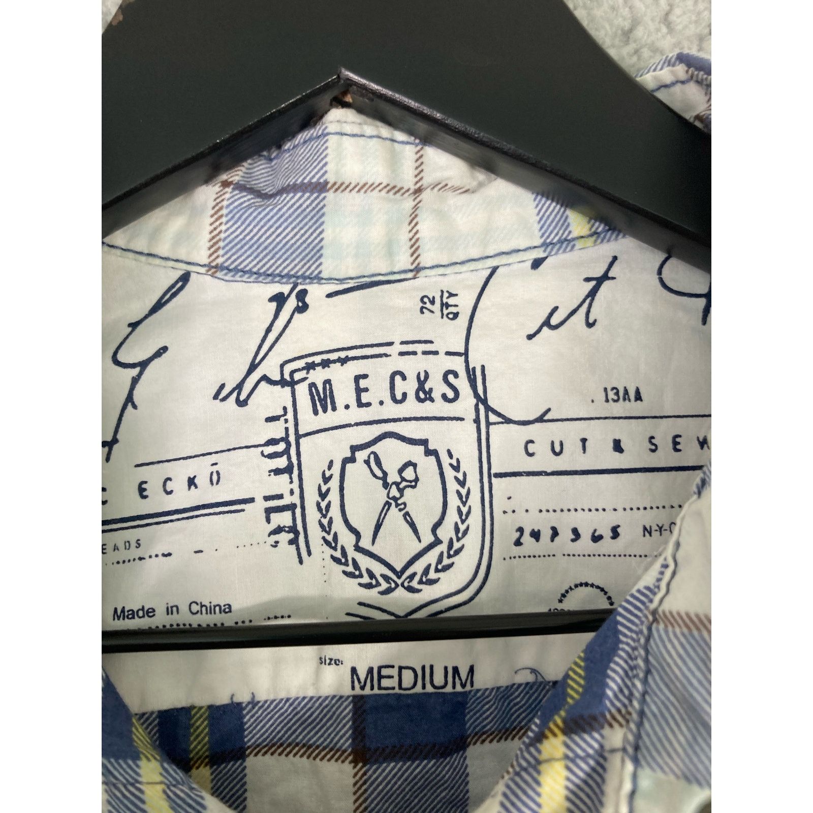 Marc Ecko Marc Ecko Men's Short Sleeve Plaid Shirt Size M White Blue Size US M / EU 48-50 / 2 - 2 Thumbnail