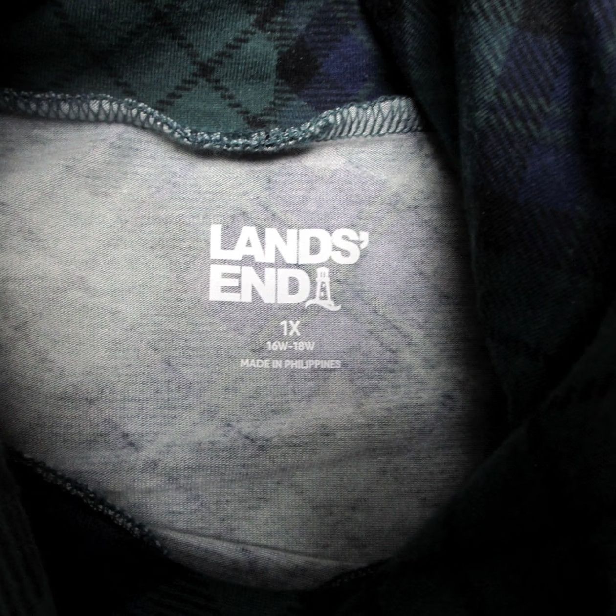 Lands' End Lands End Top Womens 1X Green Blue Plaid Turtleneck Holiday Long Sleeve Shirt Size XL / US 12-14 / IT 48-50 - 5 Thumbnail