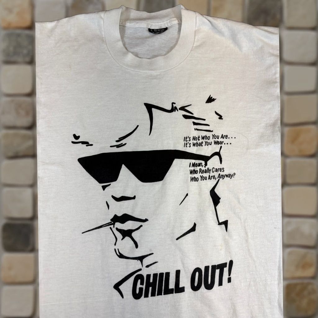 Vintage VINTAGE American Vintage Mens Large White Chill Out Graphic Tee T-Shirt 80s 90s Retro Streetwear Size US L / EU 52-54 / 3 - 1 Thumbnail