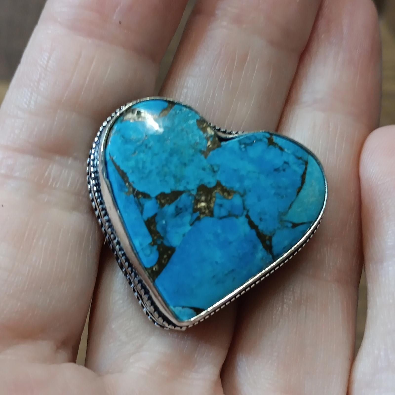 Designer Heart-Shaped Turquoise Ring Size ONE SIZE - 5 Thumbnail