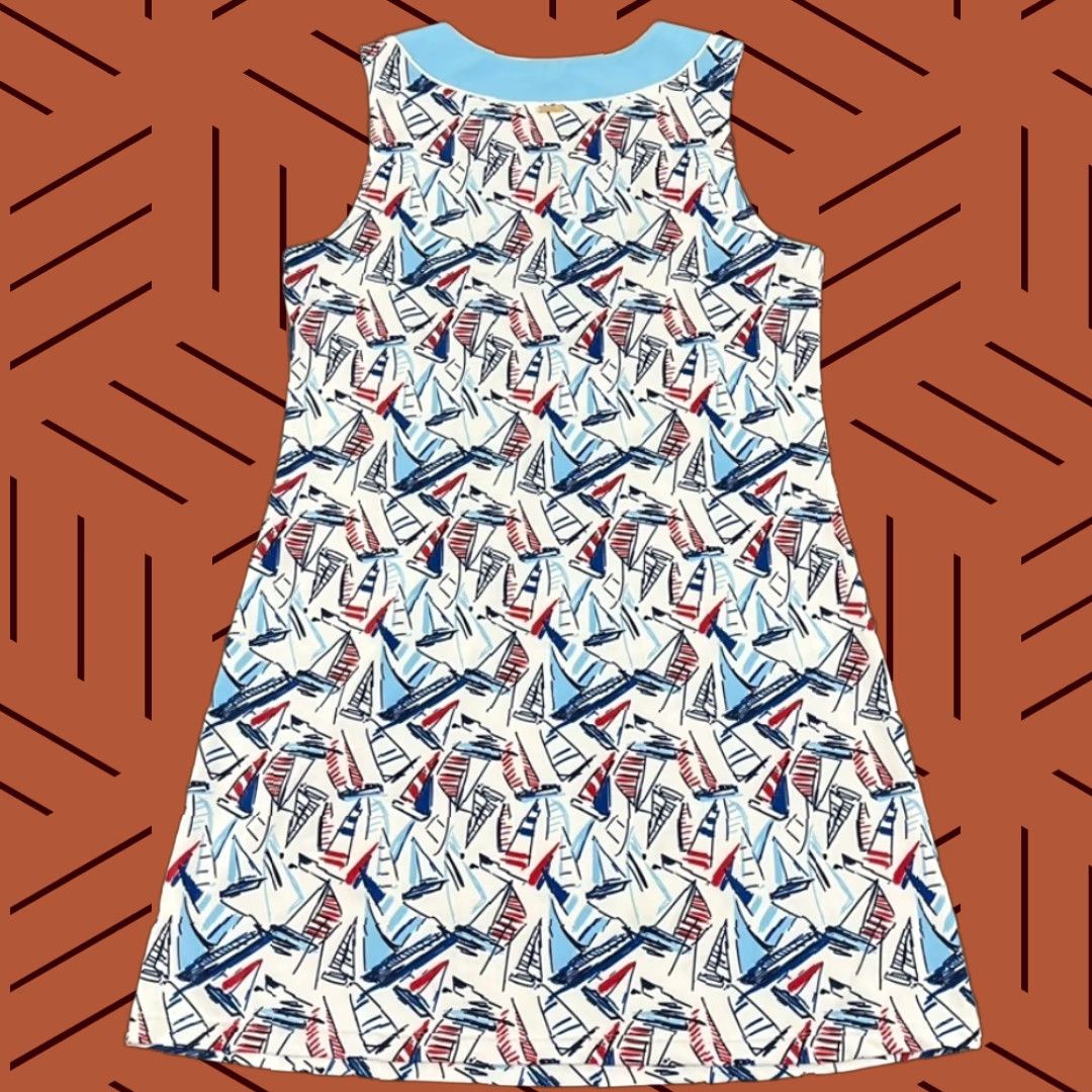 Vintage Cabana Life Shift Dress Womens Large White Nautical Sailboat Mini Tunic Top Prep Size L / US 10 / IT 46 - 1 Thumbnail