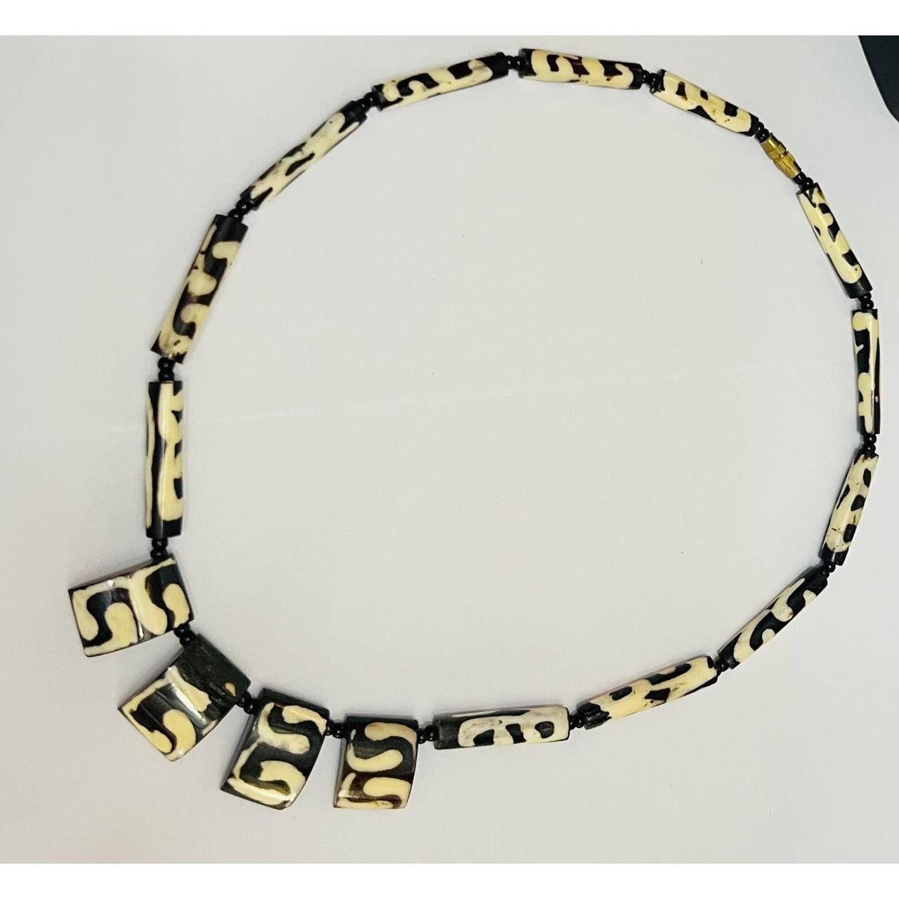 Handmade Vintage African Batik Bone Bead Necklace Tribal Beads Size ONE SIZE - 2 Thumbnail