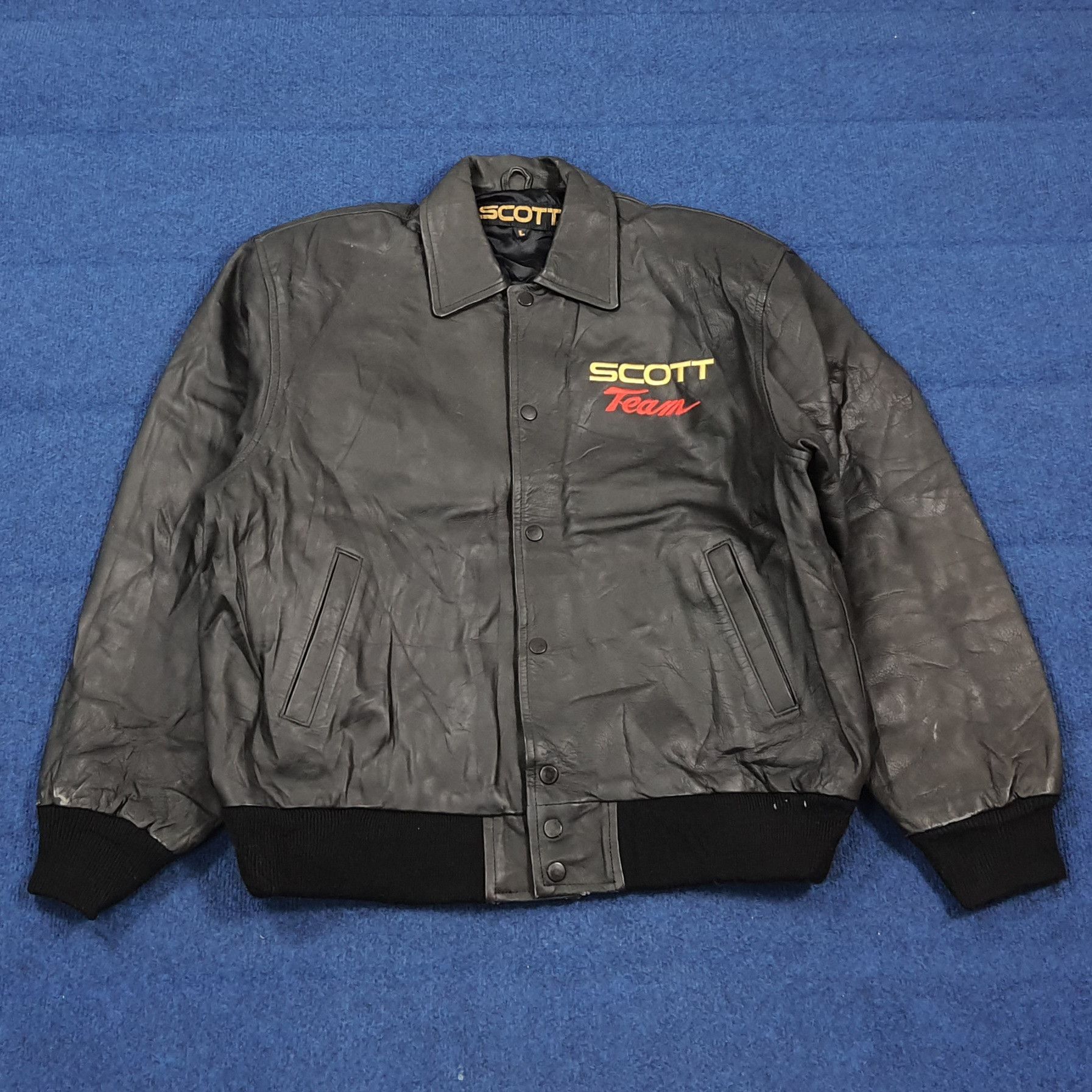 Schott SCOTT TEAM Moto Leather Jacket with Large Back Flames Size US L / EU 52-54 / 3 - 4 Thumbnail