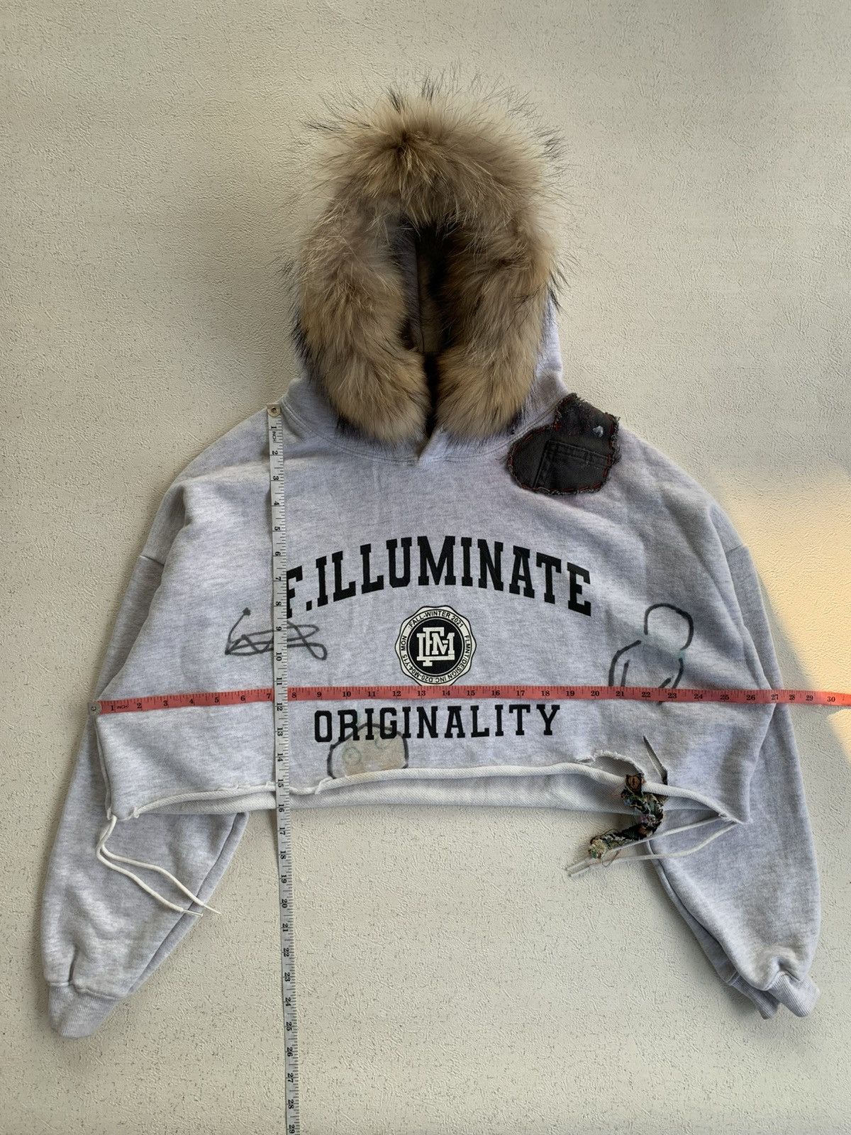 Japanese Brand CRAZY DISTRESSED FUR HOODIE F.ILLUMINATE BOXY CROP FIT Size US M / EU 48-50 / 2 - 2 Thumbnail