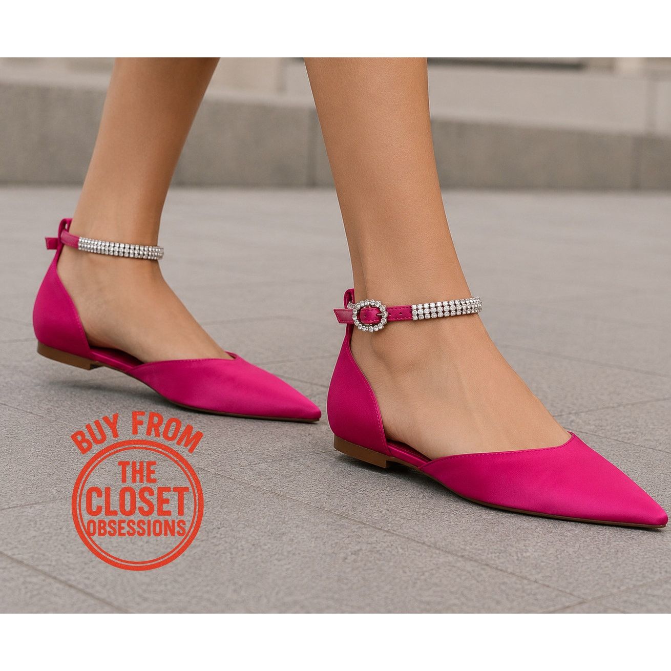Mango MANGO Satin Rhinestone Pointed Toe Flats Barbiecore Shoes Size US 7.5 / IT 37.5 - 6 Thumbnail