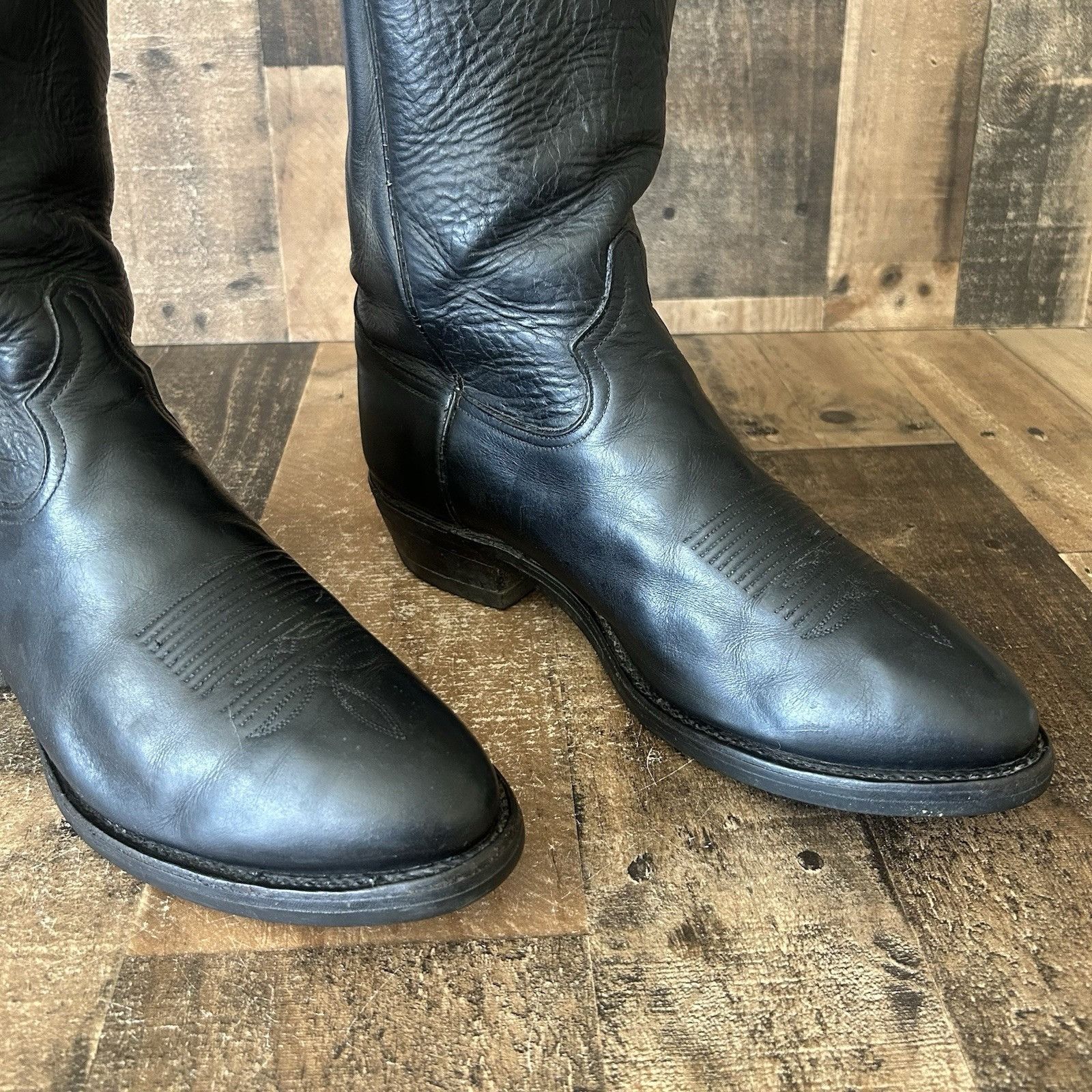 Tony Lama Tony Lama Vintage Black Vibram Sole Cowboy Boots Mens 11 EE Size US 11 / EU 44 - 12 Thumbnail