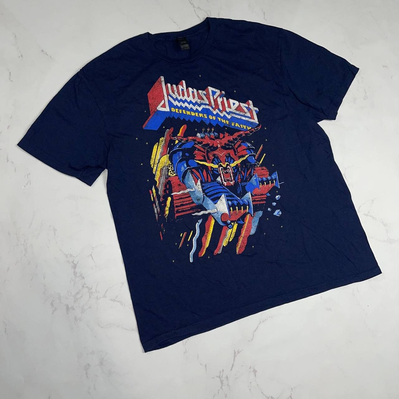 Vintage Band Tees × Vintage Defenders of The Faith Sz L Navy Tee Size US L / EU 52-54 / 3 - 2 Thumbnail