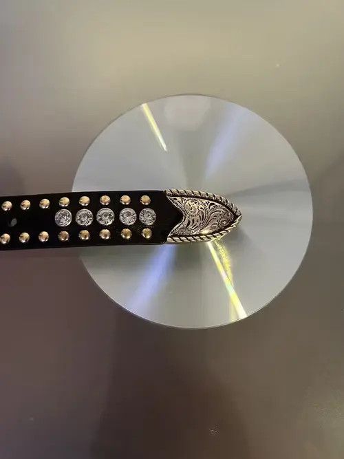 High Sport × Japanese Brand Belts Y2K Buckle Rhinestone Belt (black+gold) Size 32 - 4 Thumbnail