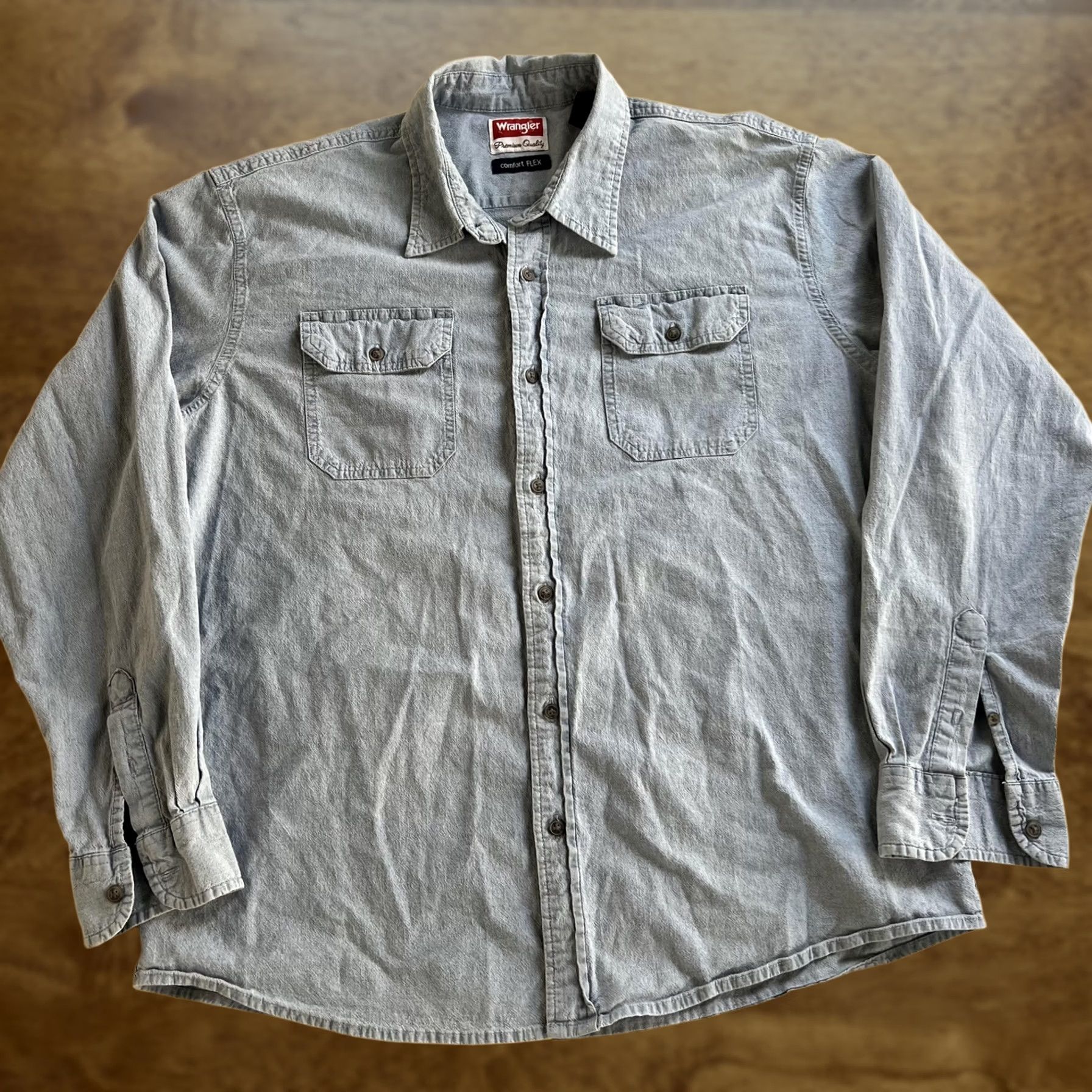 Wrangler Wrangler Shirt Mens XL Blue Denim Long Sleeve Button Up Comfort Flex Workwear Size US XL / EU 56 / 4 - 1 Thumbnail