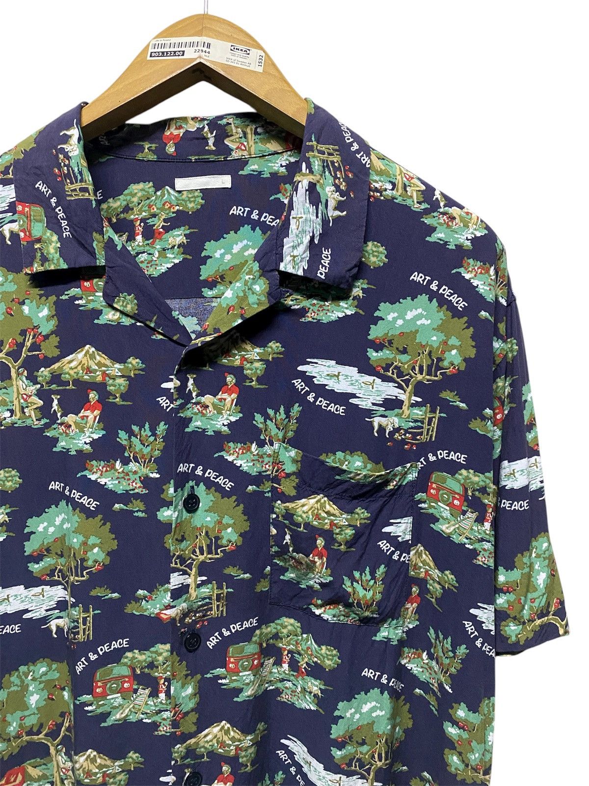 GU GU Art & Peace Open Collar Rayon Shirt Size US L / EU 52-54 / 3 - 3 Thumbnail