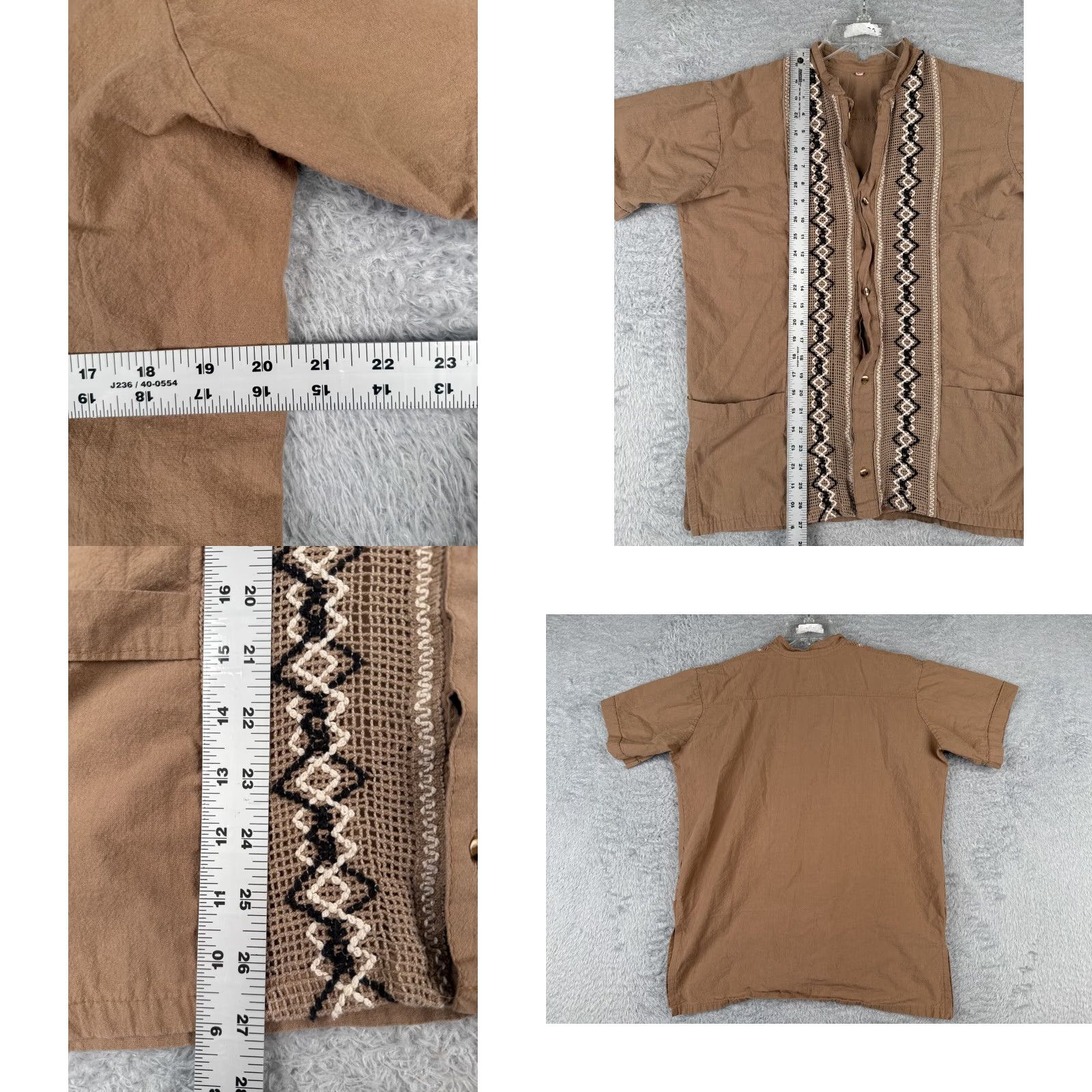 Vintage Shirt Men Medium Brown Button Up Maderin Collar Short Sleeve Island Living Beach Size US M / EU 48-50 / 2 - 8 Thumbnail