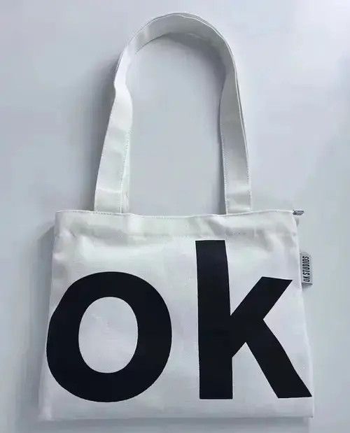 Japanese Brand Fashion y2k ok canvas shoulder bag tote bag aesthetic Size ONE SIZE - 4 Thumbnail