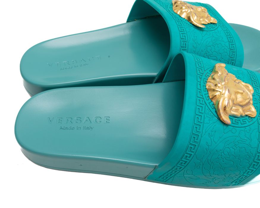 Versace VERSACE 625 Gold Medusa Logo Turquoise Slides Grailed