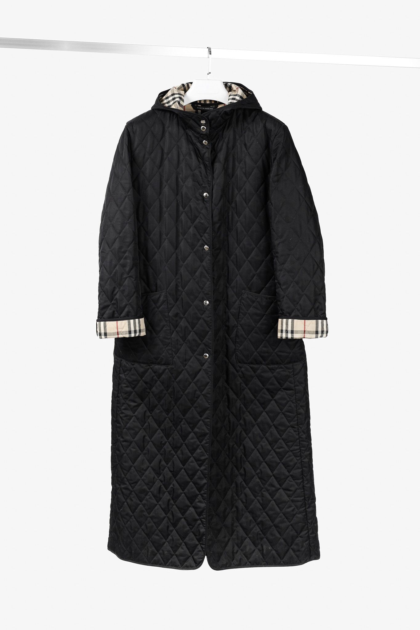 Burberry Black Quilted Hooded Long Jacket