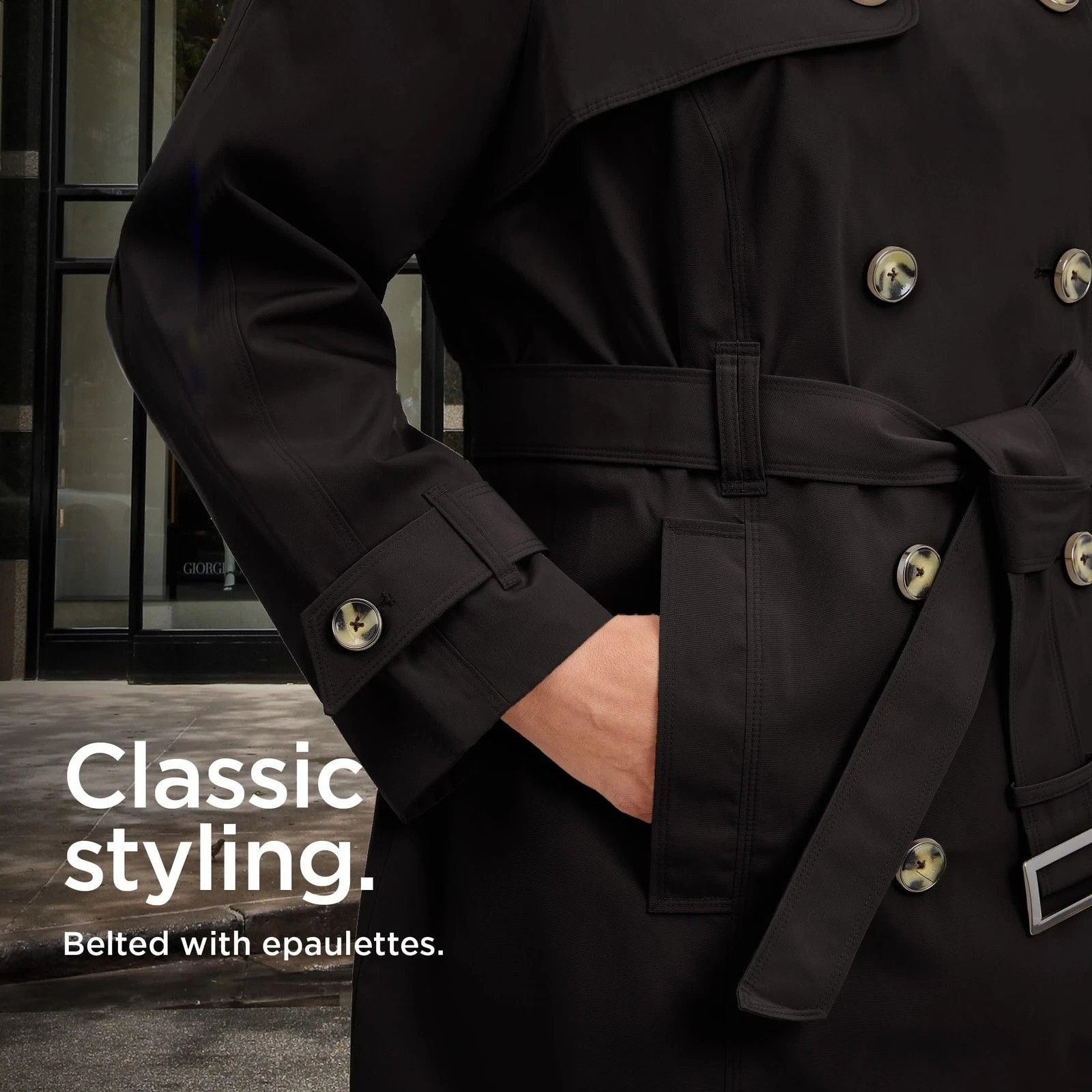 London Fog London Fog Women's Double Breasted Trench Coat w/ Belt Black Size L / US 10 / IT 46 - 5 Thumbnail