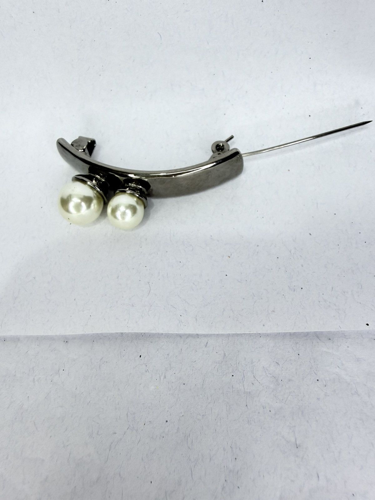 Vintage Vintage Silver-Tone Dual Pearl Bar Brooch - Serial JI2AOBL52 Size ONE SIZE - 8 Thumbnail