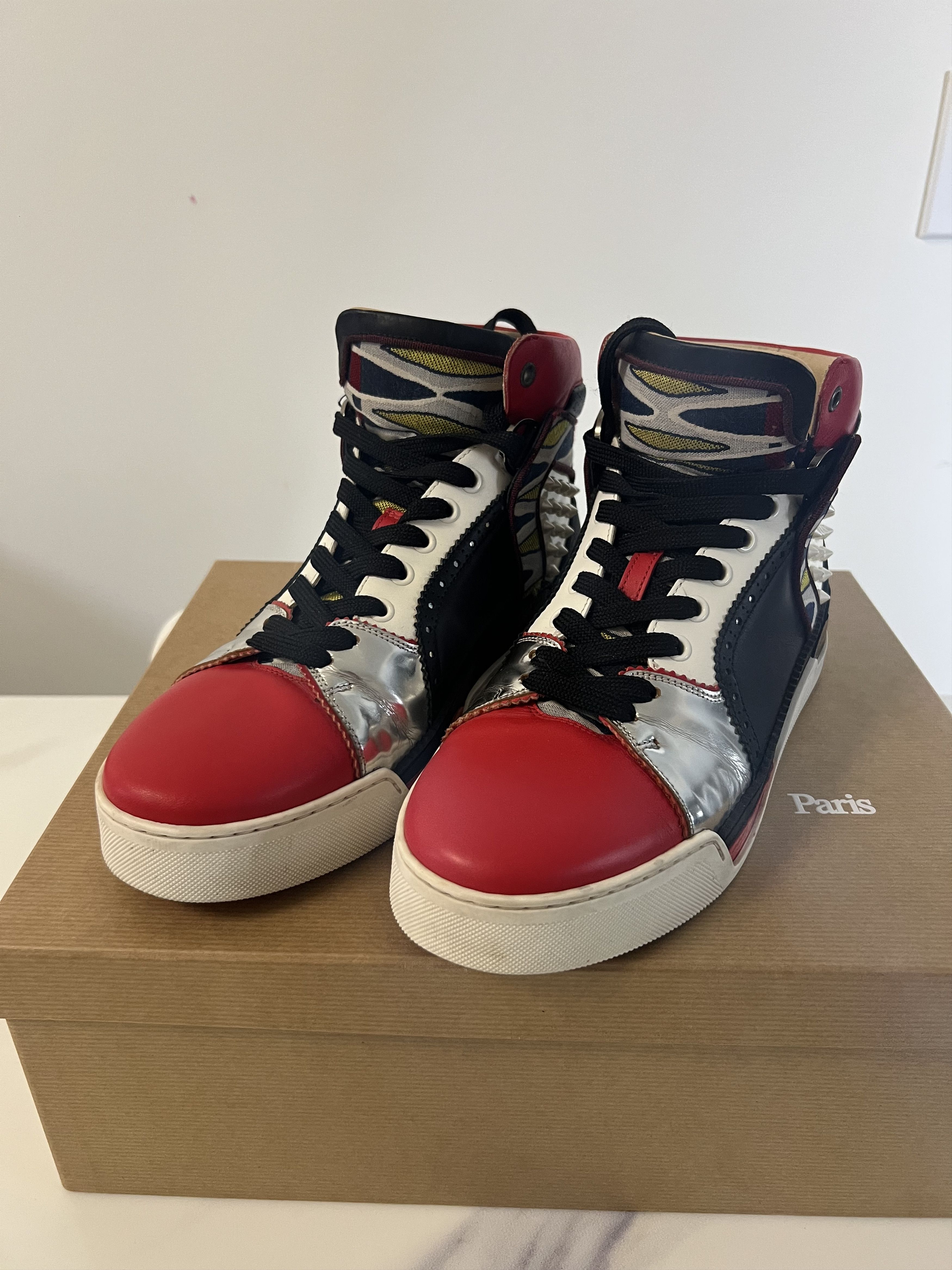 Christian Louboutin Flat Calf High Top Multicolour Leather Sneaker Size US 7.5 / EU 40-41 - 2 Thumbnail
