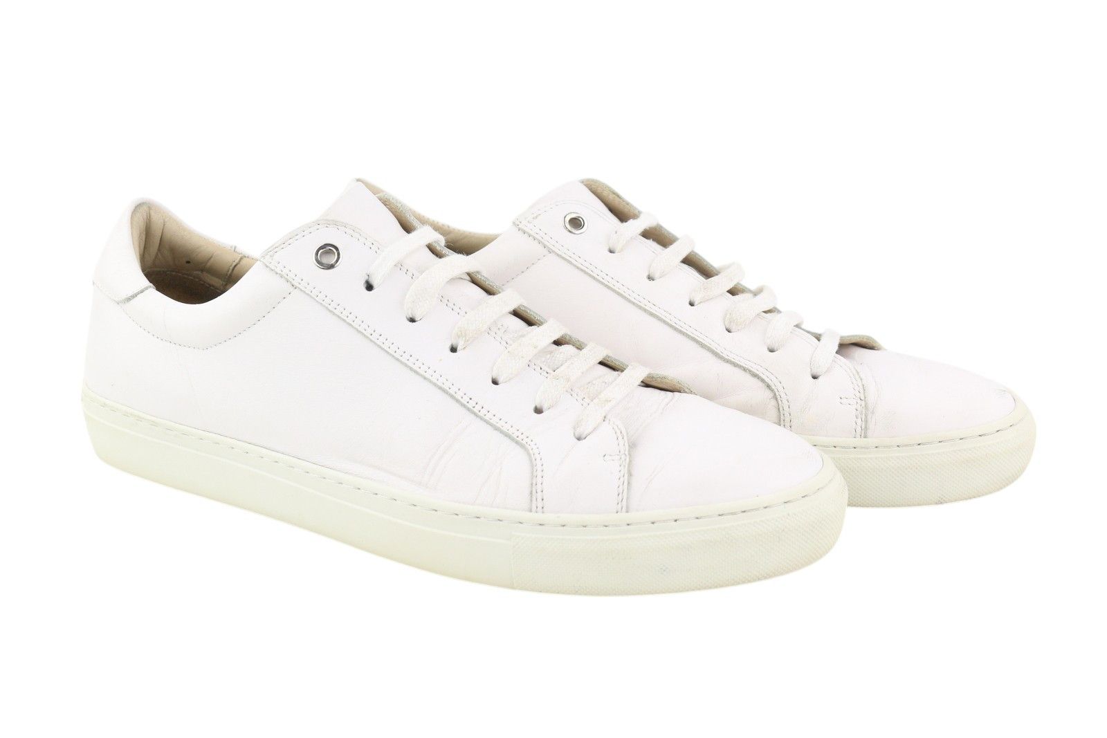 Suitsupply Fw1404 Eu43 White Leather Laced Almond Toe Trainers 83568 Shoes, Men's (Size 10)