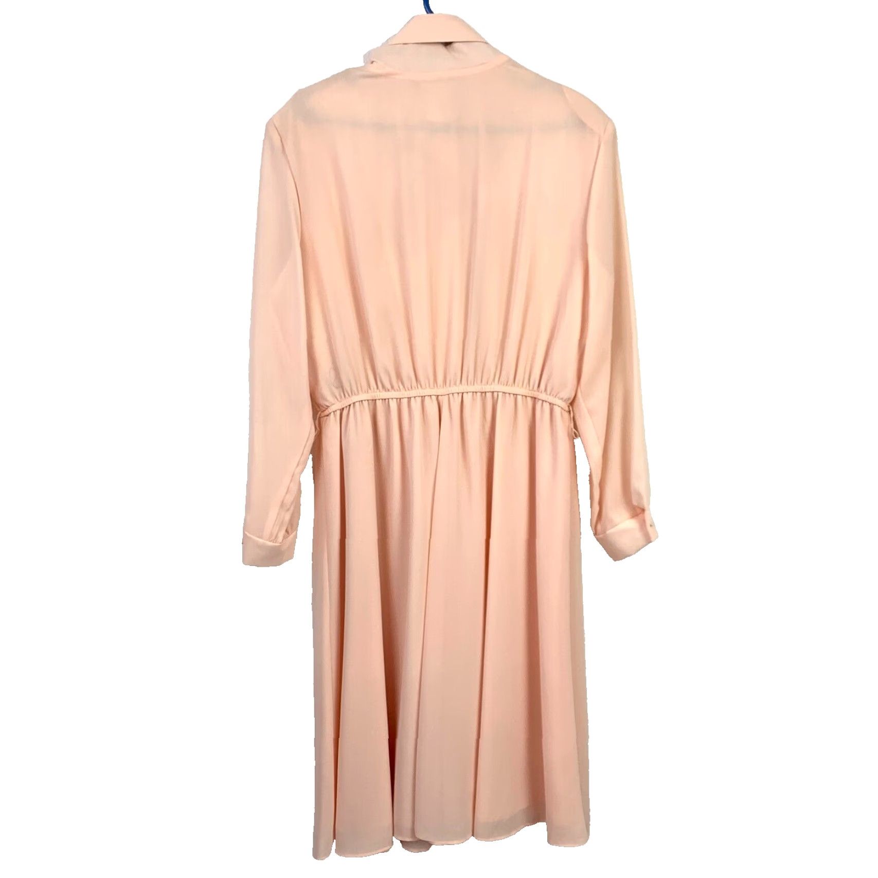Vintage VINTAGE Serbin Peachy Pink Crepe Secretary Housewife Dress 18 Petite Pink 100% Polyester Blouson Cap Sleeves Womens Size XXL / US 16-18 / IT 52-54 - 4 Thumbnail