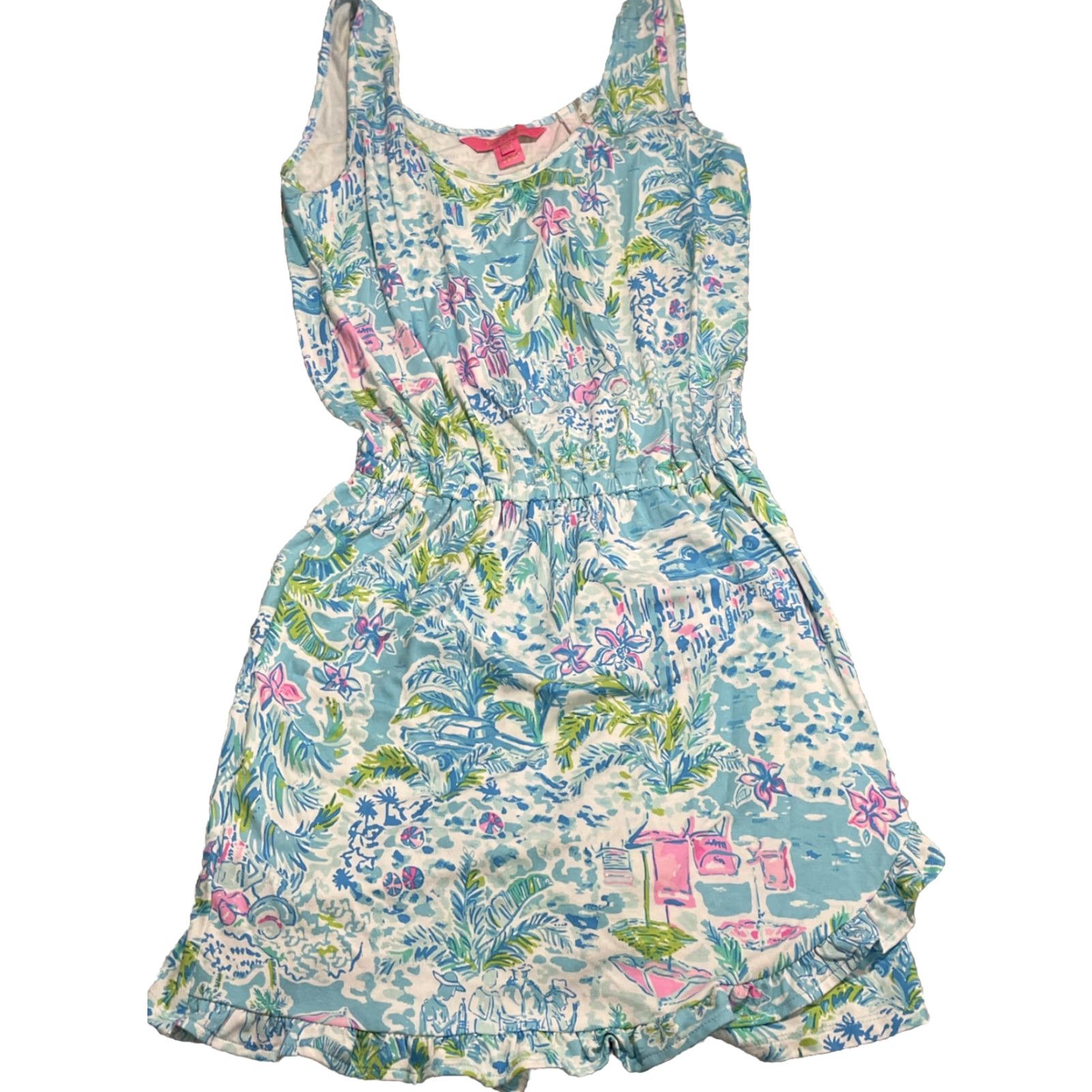 Lilly Pulitzer Lilly Pulitzer Romper One-Piece Women XS Blue What a Lovely Place Love 2XS Scoop Wrap Romper Size 24" / US 00 / IT 34 - 4 Thumbnail