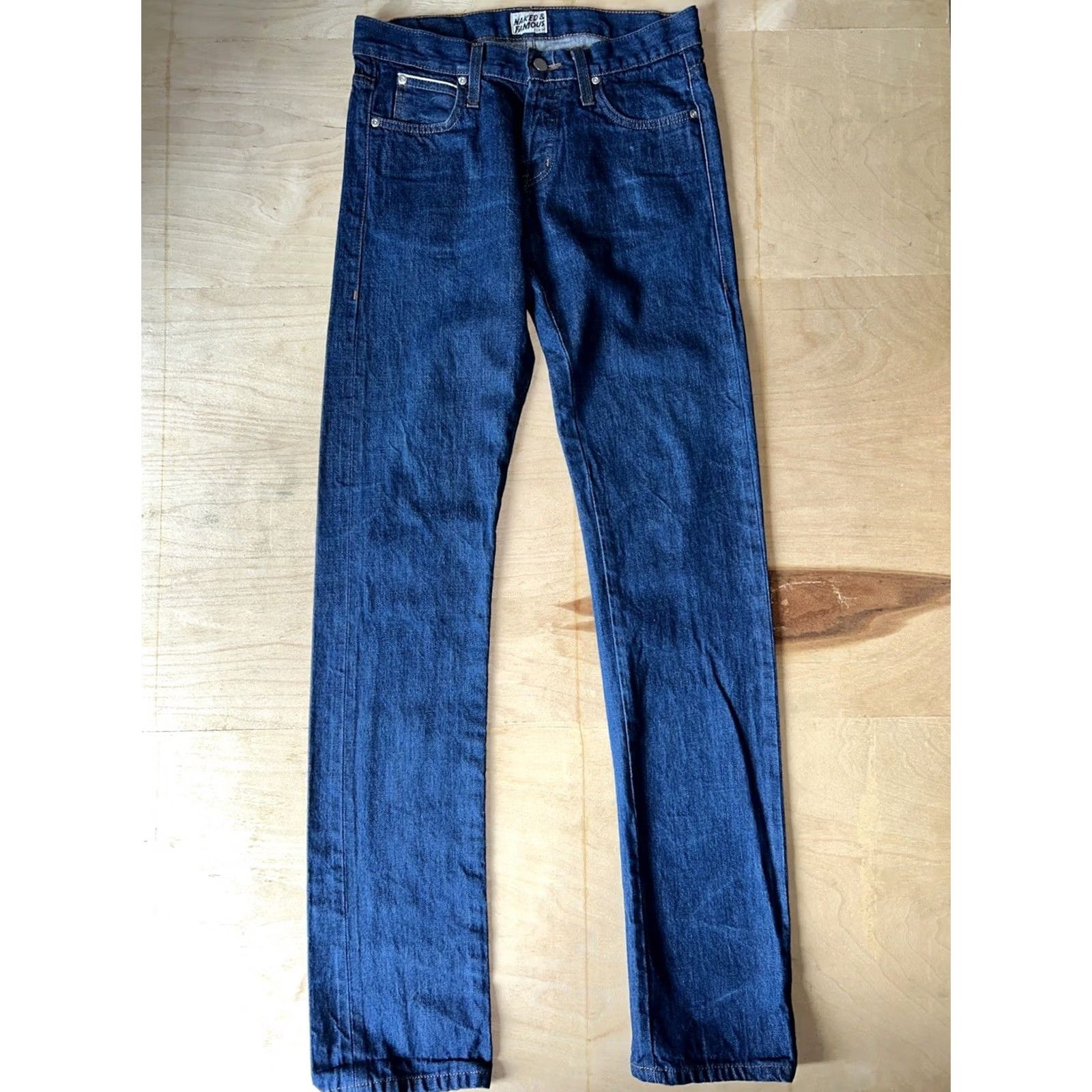 Vintage Naked & Famous Denim Selvedge Jeans Indigo Twill 30x35 Slim Guy 35 Inseam 5-Pocket Jeans Streetwear NYC Vintage Style Men Jeans Size US 30 / EU 46 - 2 Thumbnail