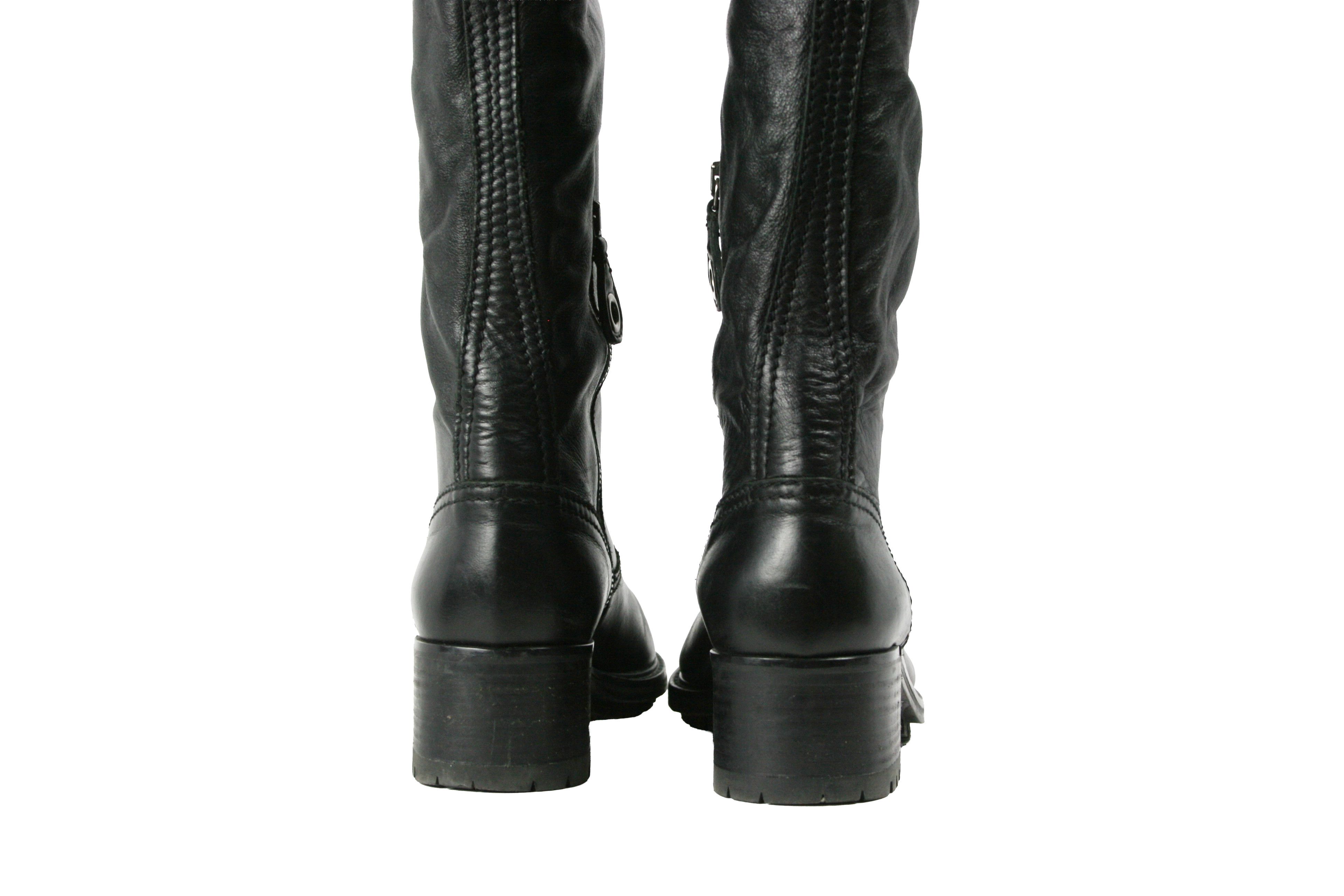 Car Shoe By Prada Overknees Riding Tractor Leather Boots Size US 9 / IT 39 - 15 Thumbnail