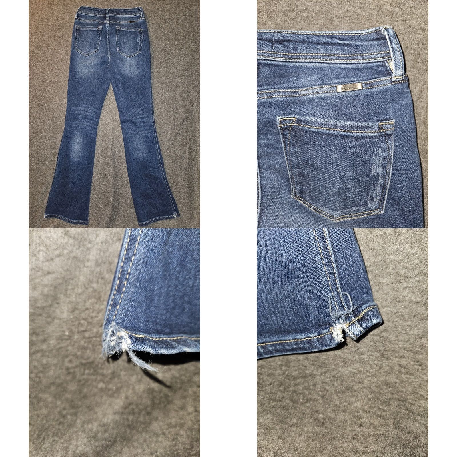 Vintage Kancan Bootcut Jeans Juniors 25 Blue Mid Rise Stretch Preppy Retro Regular Distressed Pockets Button Fly Zipper Denim 29.5 Inseam Womens Size 42" / US 20 - 8 Thumbnail