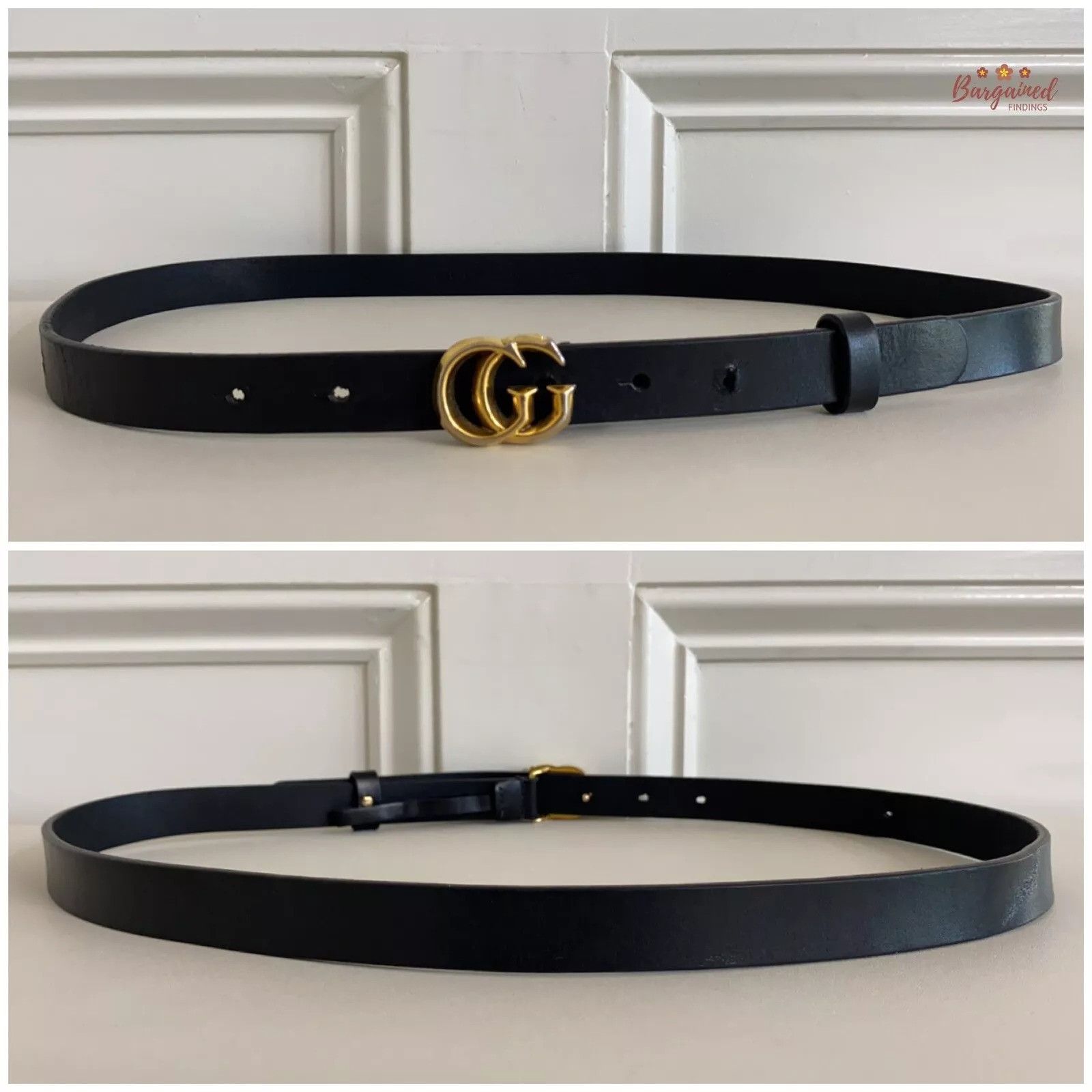 Gucci Gucci Black Leather Slim Signature Double G Buckle Belt Size 30 - 3 Thumbnail