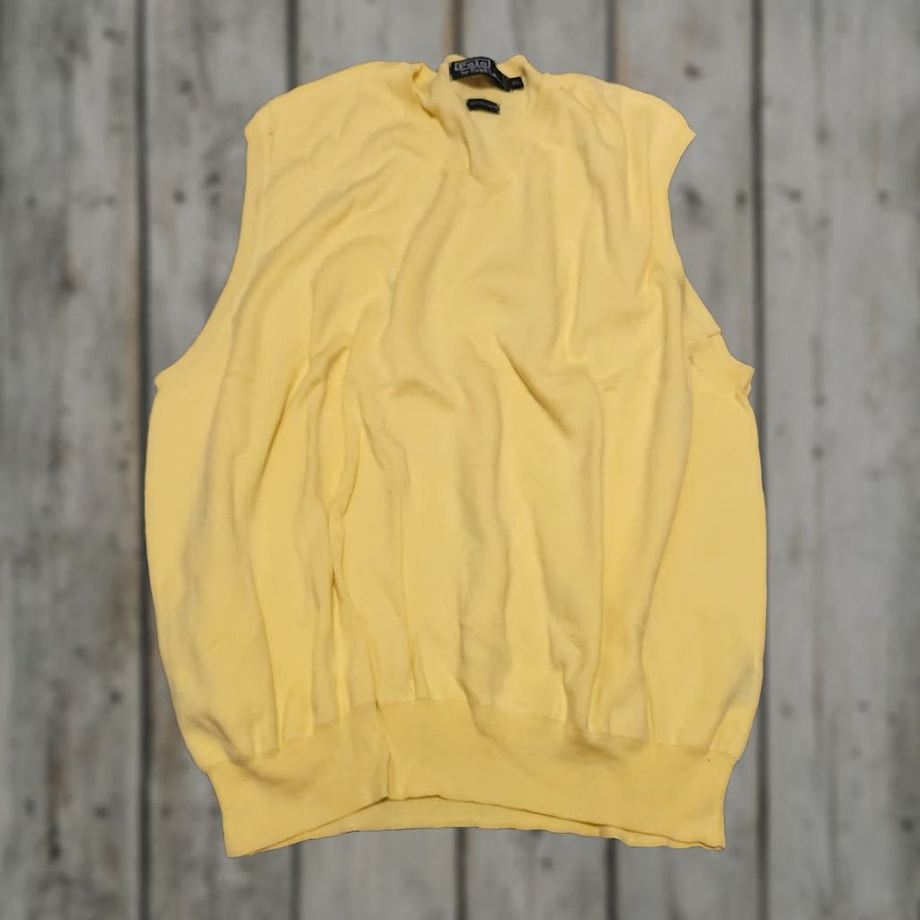 Ralph Lauren Polo Ralph Lauren Sweater Vest Mens XL Yellow V-Neck Knit Cotton Logo Embroidered Classic Size US XL / EU 56 / 4 - 1 Thumbnail
