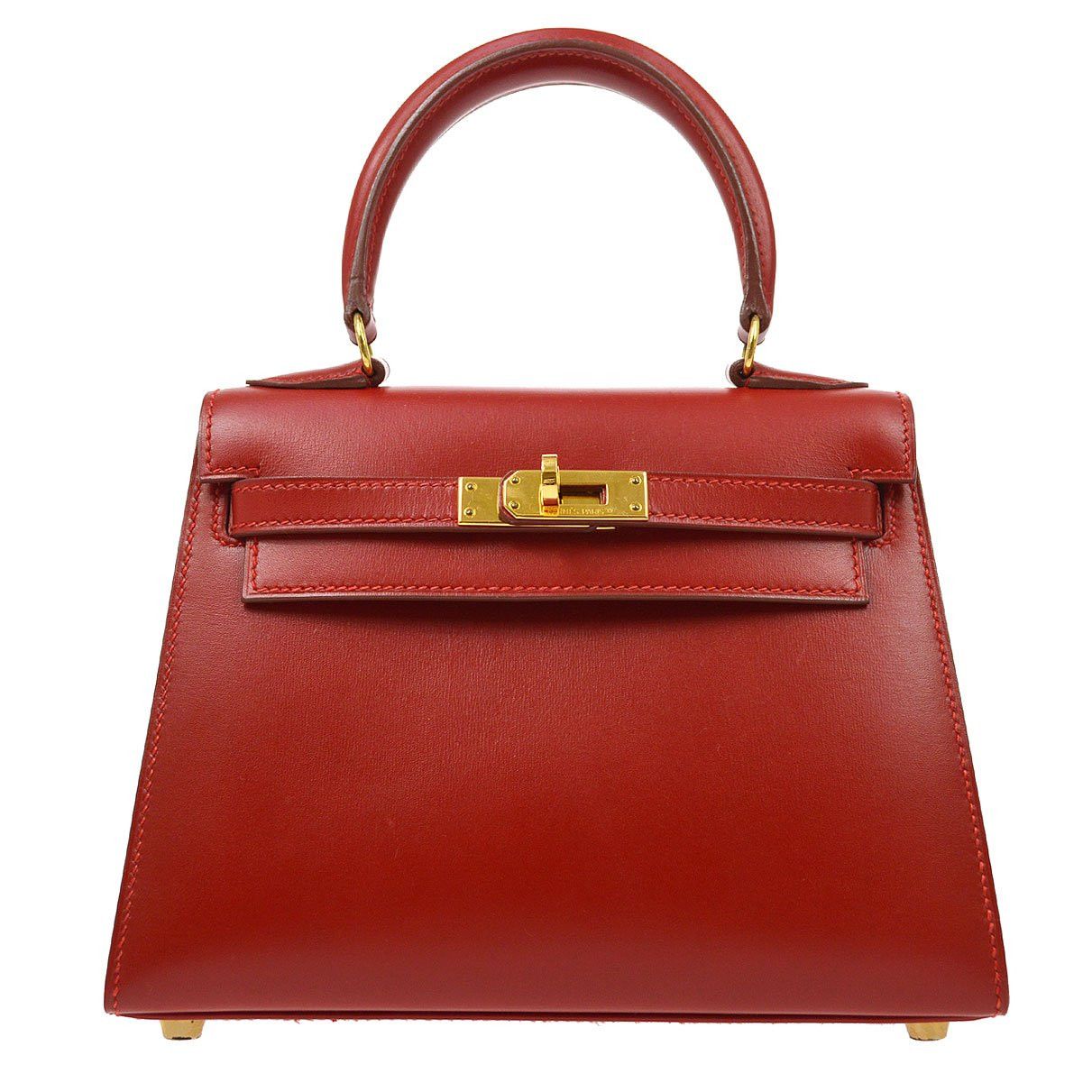 image of Hermes 1996 Kelly 20 Rouge Vif Box Calf 82334 in Black, Women's