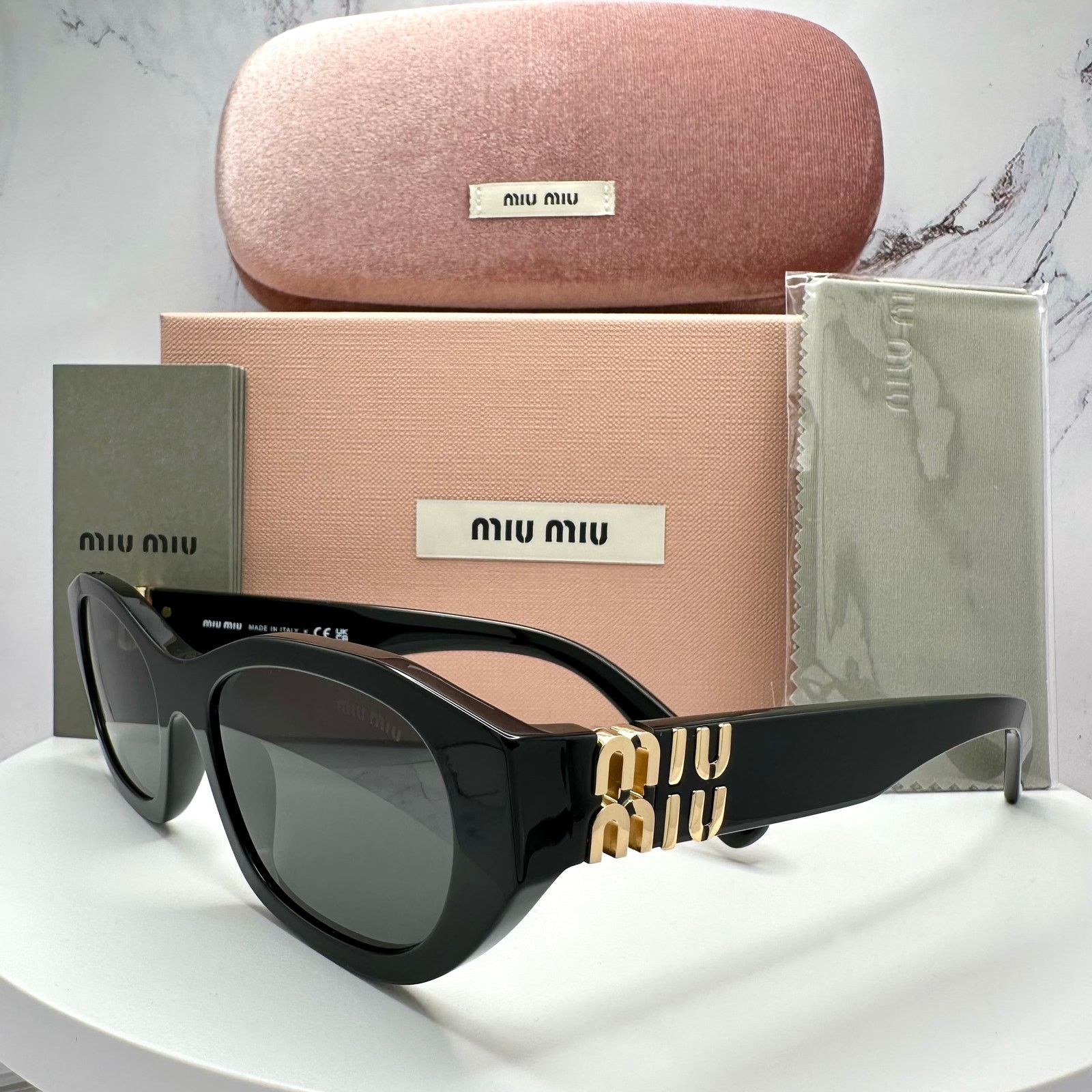 Miu Miu NEW MIU MIU Sunglasses Black Gold Rectangle Cat Eye Size ONE SIZE - 22 Thumbnail