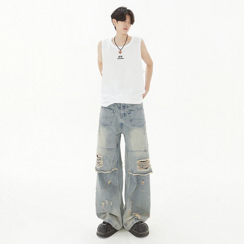 Japanese Brand × Vintage Vintage ripped jeans loose high waisted wide leg pants Size US 32 / EU 48 - 3 Thumbnail