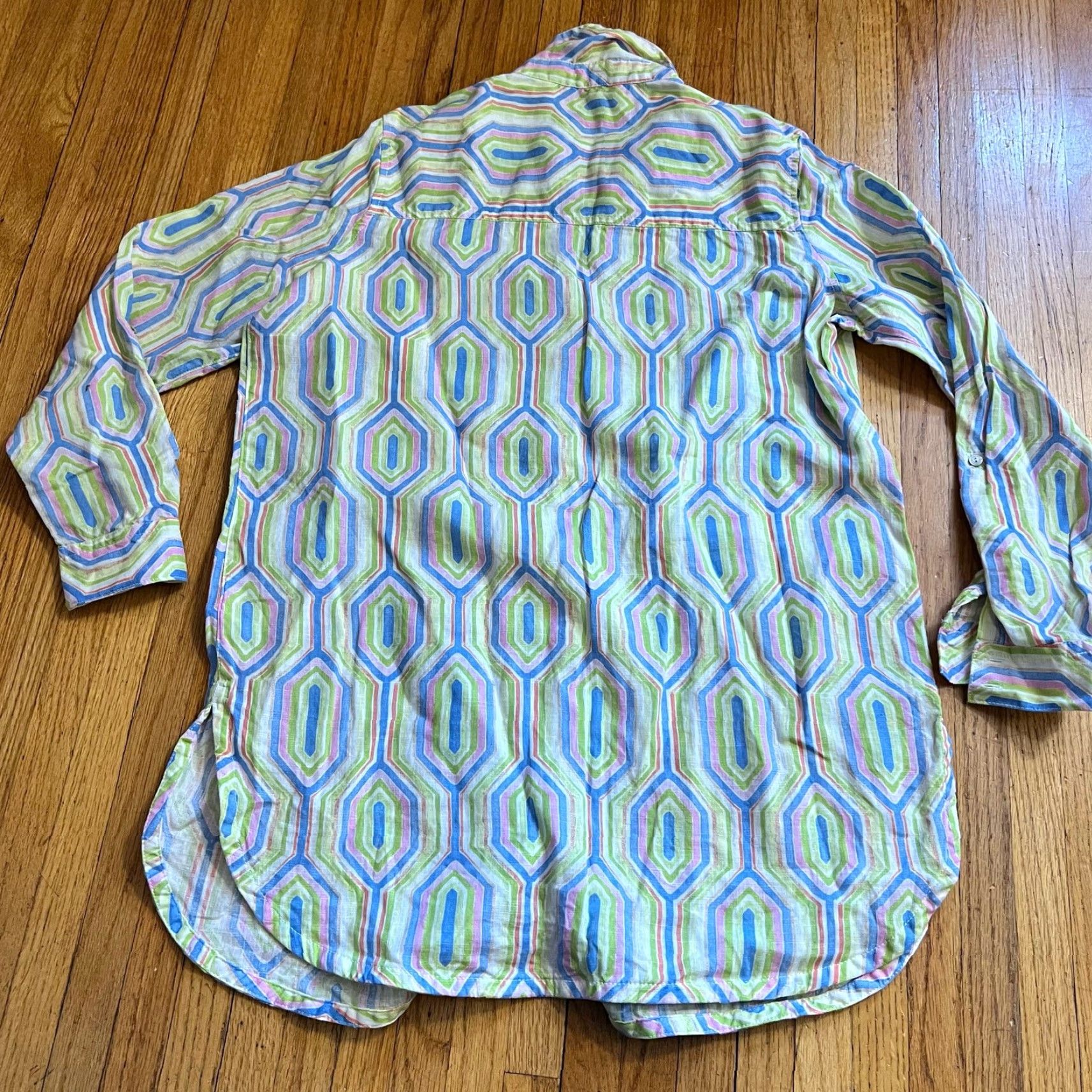 Vintage Sigrid Olsen Shirt Womens Large Button Down Linen Green Blue Tunic Top Blouse Regular L Womens Size L / US 10 / IT 46 - 3 Thumbnail