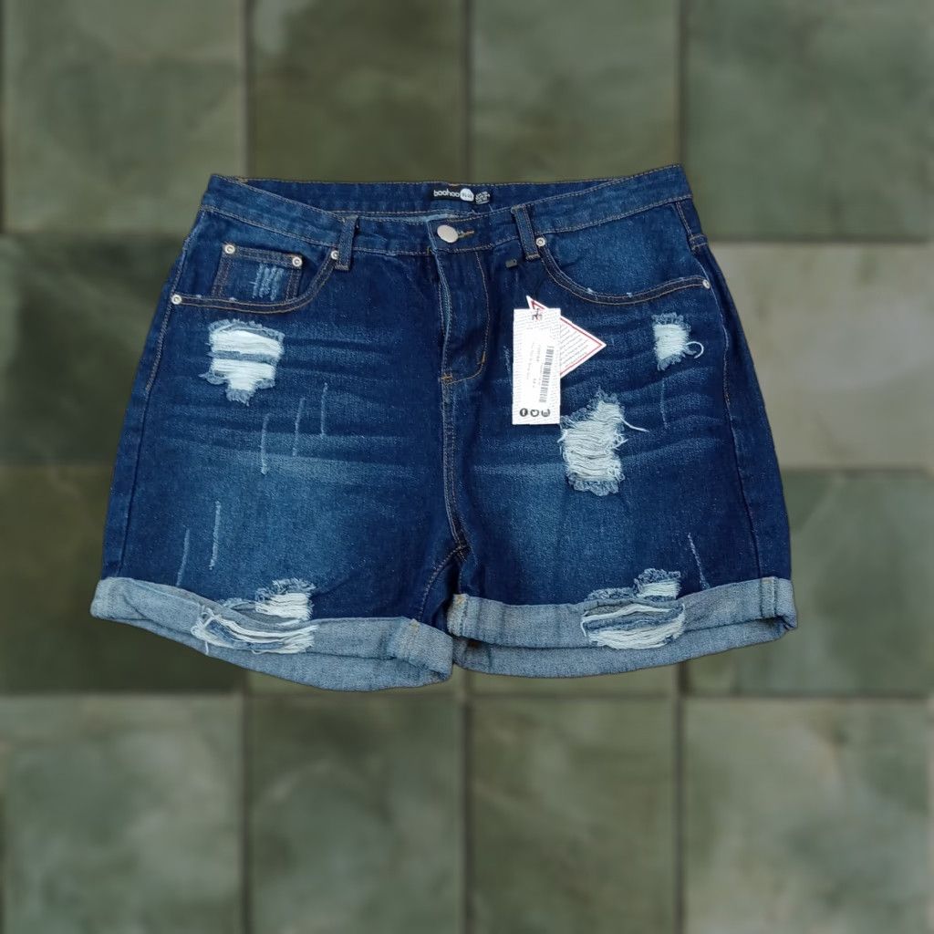 Boohoo Boohoo Denim Shorts Womens Size 12 High Rise Distressed Cuffed Cut Offs Blue Denim Shorts Womens 12 Boohoo Size 24" / US 00 / IT 34 - 1 Thumbnail