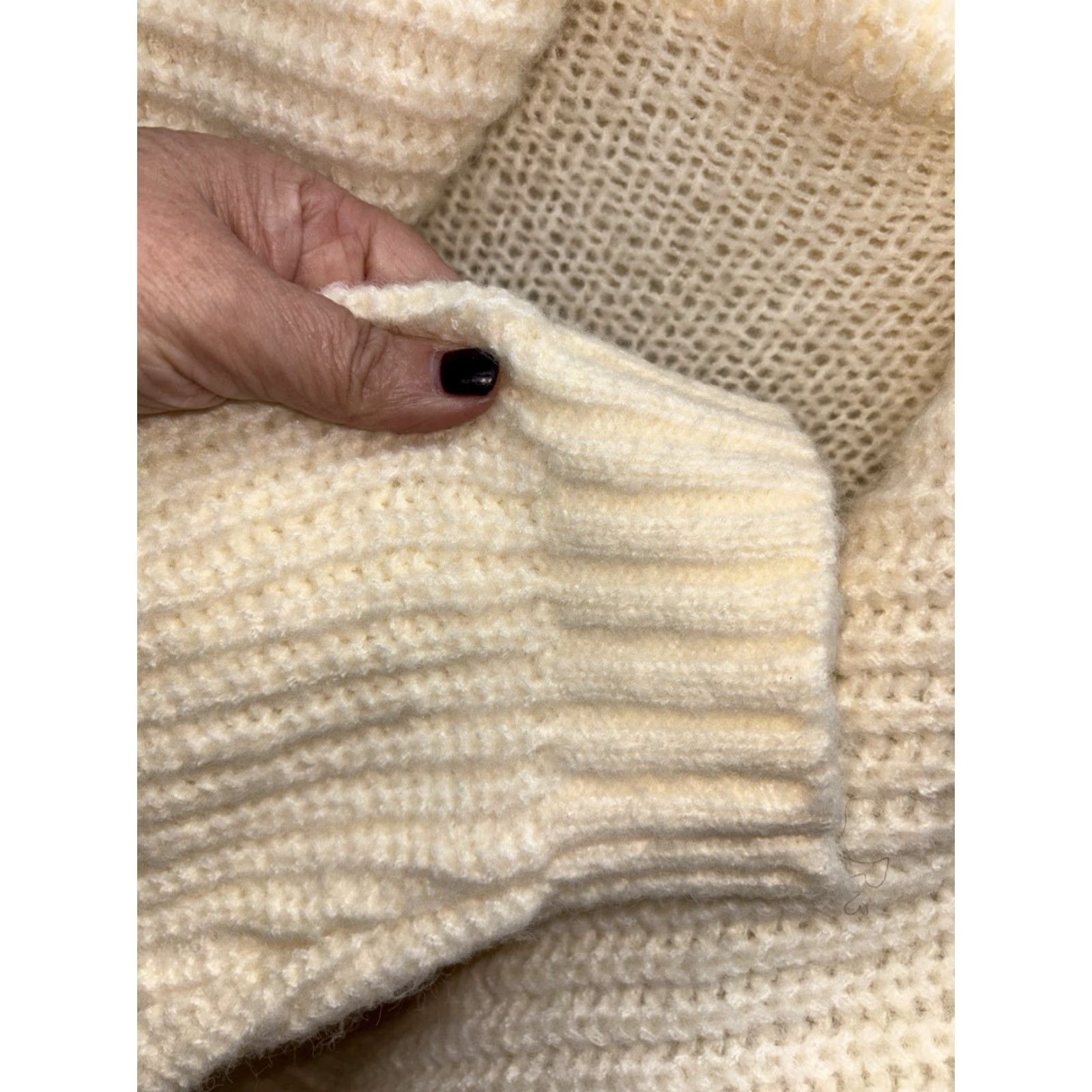 Ivory Cardigan Duster Open Front Tassel Pocket Sweater Stripe Knit V-Neck Long Sleeve Dolman Loose Relaxed - XL - Women - Knit - Cardigan