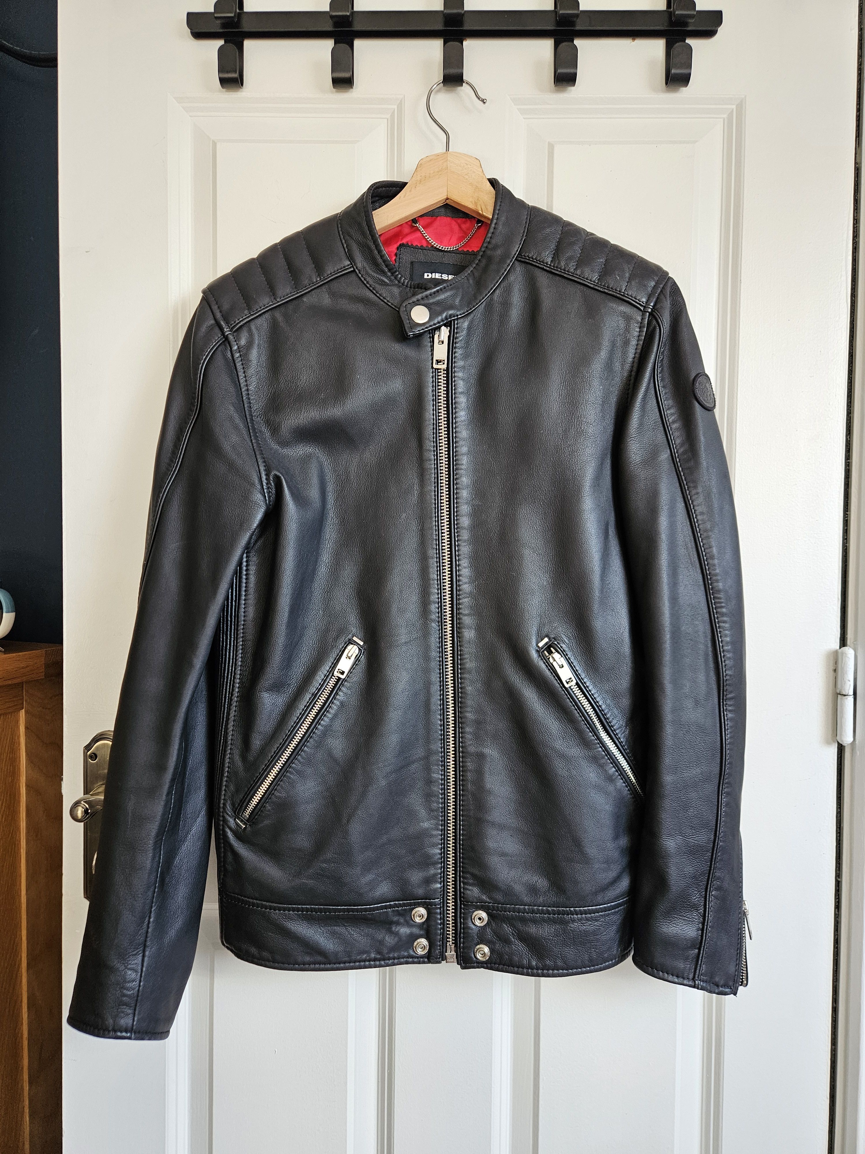 ジャケット・アウター DISEL BLACK GOLD lamb lether jackets DIESEL BLACK GOLD Men's Genuine Lambskin Leather Biker