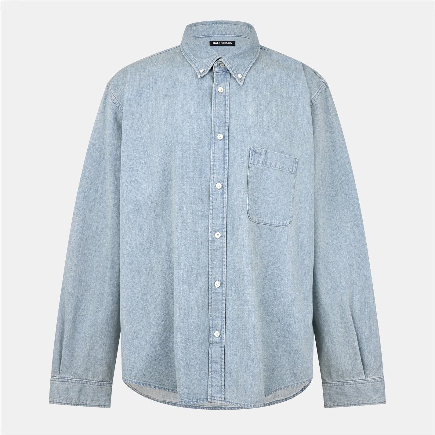Balenciaga o1g2r1mq0226 Long Sleeve Shirt In Blue Size US M / EU 48-50 / 2 - 1 Thumbnail