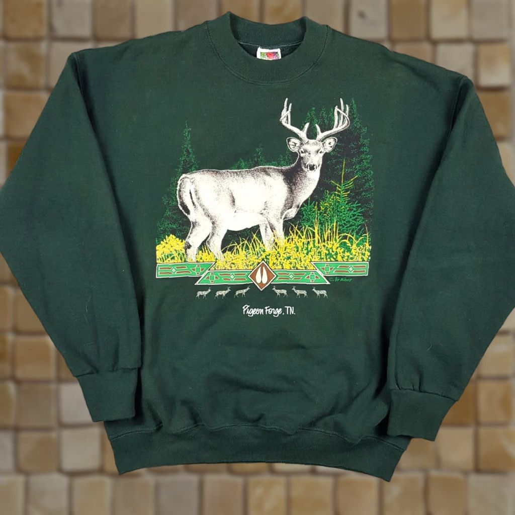 Fruit Of The Loom VINTAGE Pigeon Forge Deer Nature Hunting Sweatshirt L Pullover Crewneck Nike Size US L / EU 52-54 / 3 - 1 Thumbnail