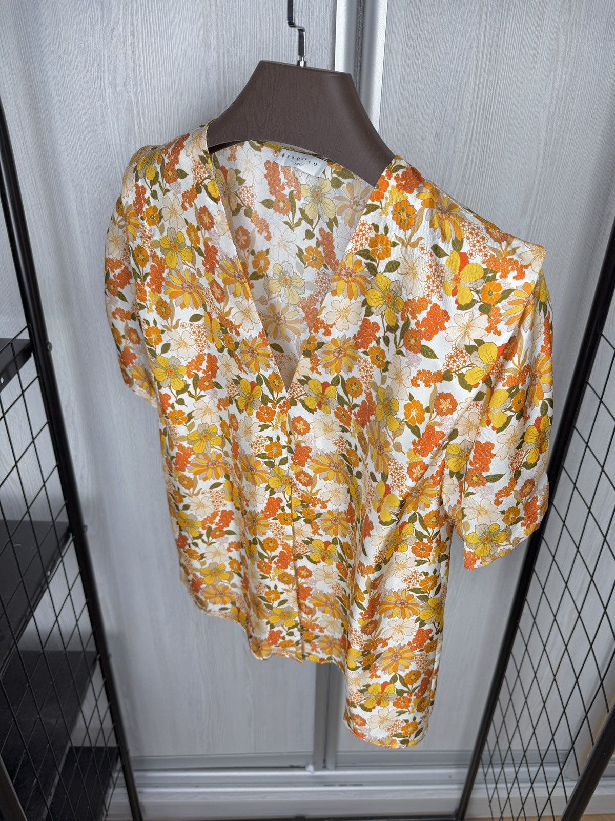 Sandro Sandro Paris Flower Floral Silk Blouse Ecru Size M / US 6-8 / IT 42-44 - 6 Thumbnail