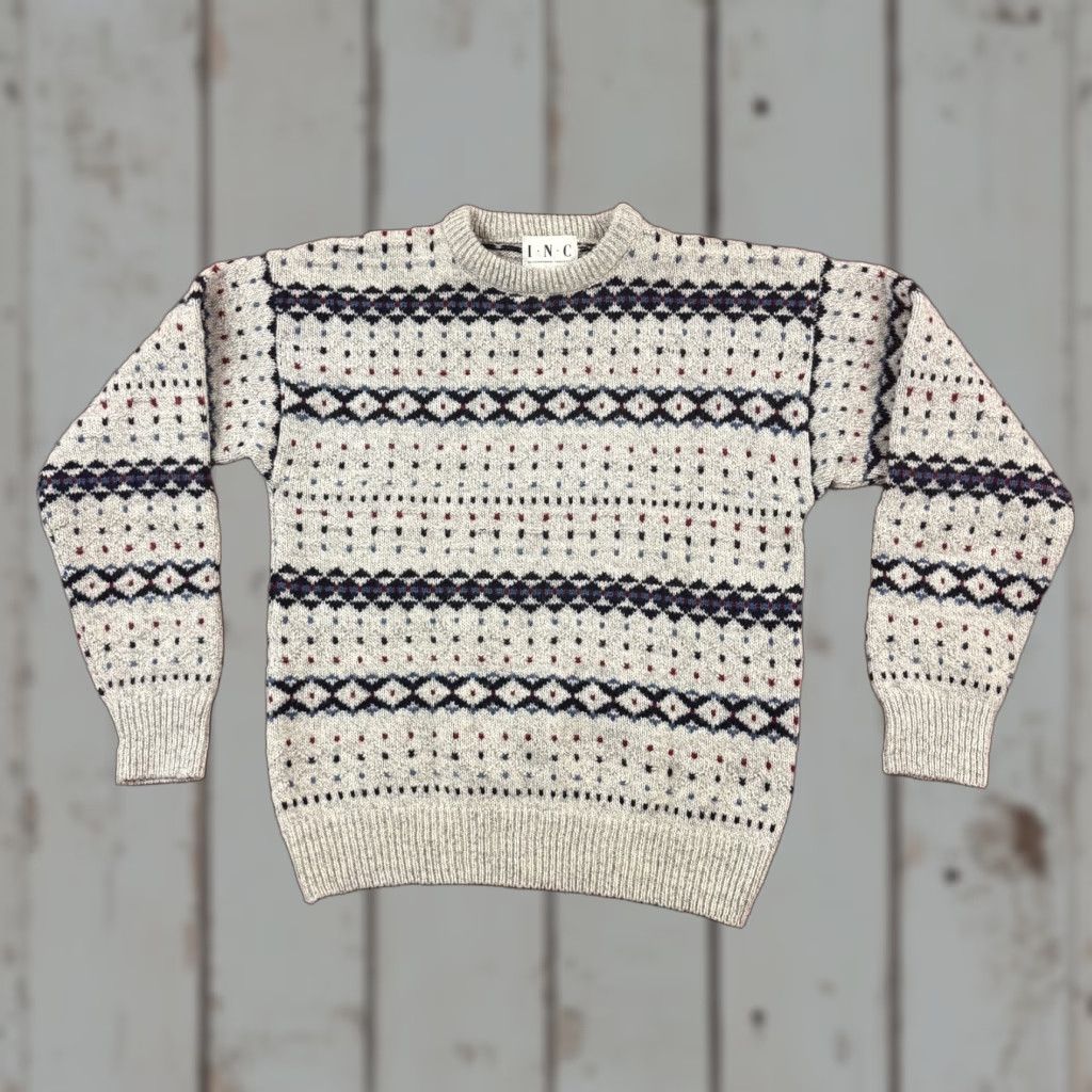 Vintage VINTAGE INC International Concepts Sweater Mens M Gray Wool Fair Isle Pullover Knit Crew Neck Winter Fall Size US M / EU 48-50 / 2 - 1 Thumbnail