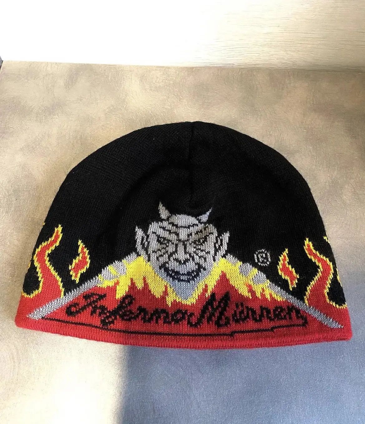 Japanese Brand × Vintage FIRE FLAMES GRAPHIC SKULL HELL BLACK HAT CAP Size ONE SIZE - 1 Thumbnail