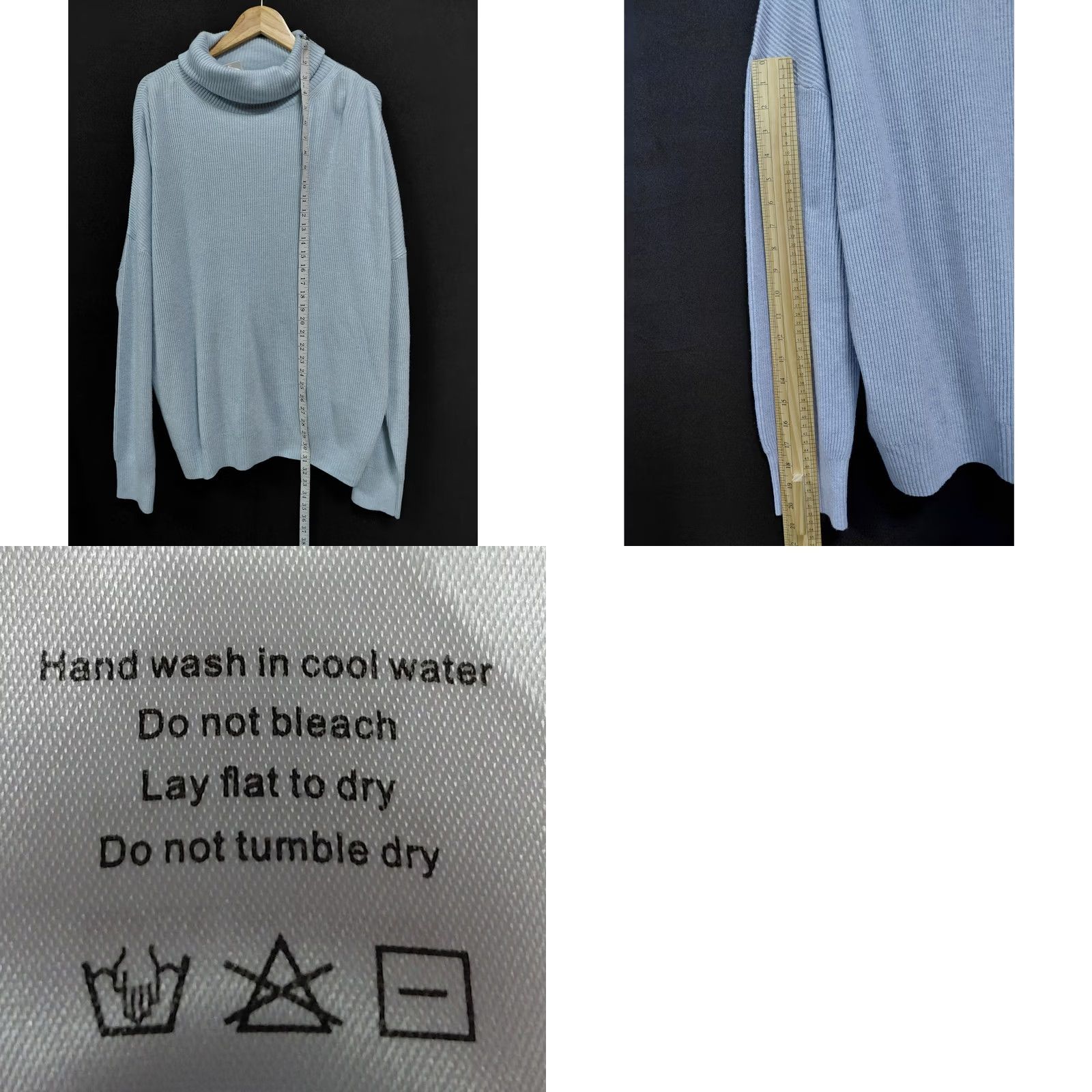 Vintage Beige & Able Sweater Blue Women L Cashmere Blend Wool Blend Solid Turtleneck Size L / US 10 / IT 46 - 8 Thumbnail