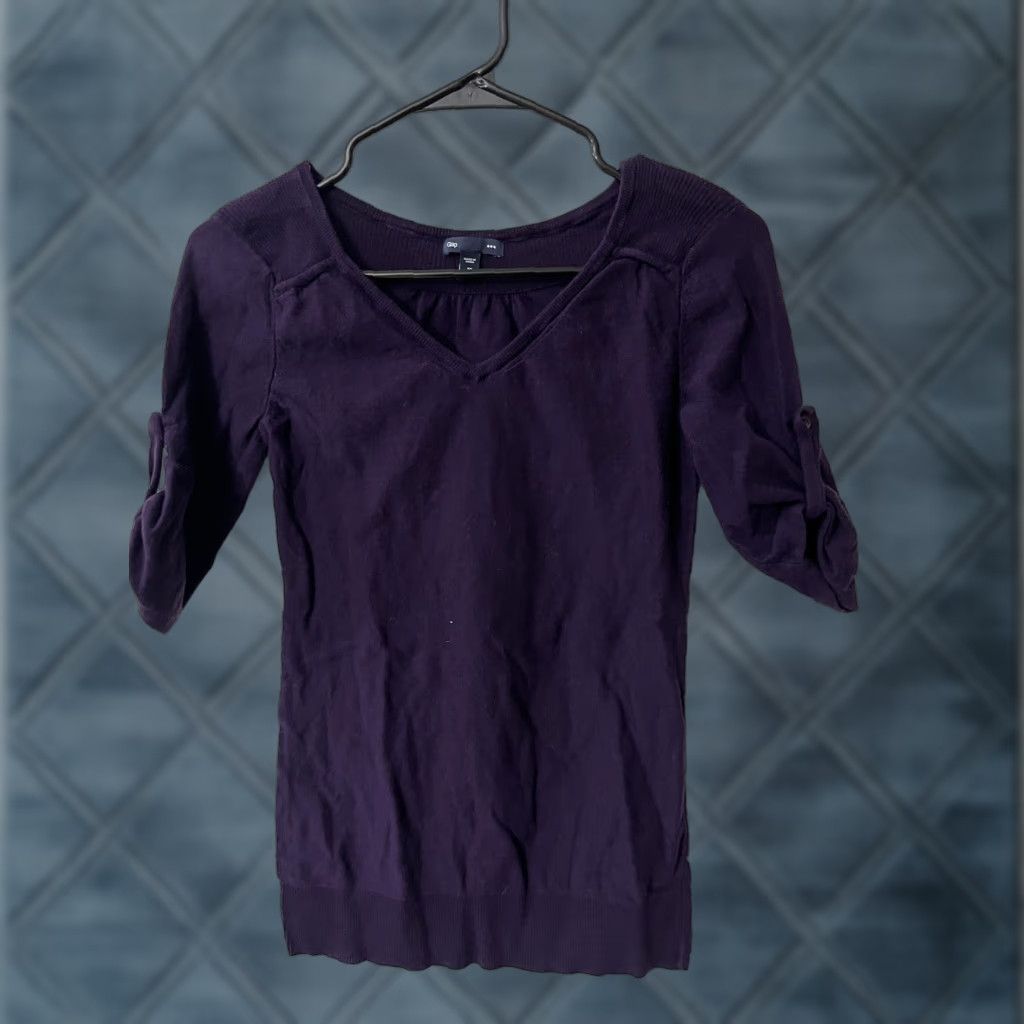 Gap GAP Sweater Shirt Women XS Purple V-Neck Dolman Knit Wool Blend Preppy 90s? No Vintage Ladies Size XS Size XS / US 0-2 / IT 36-38 - 1 Thumbnail