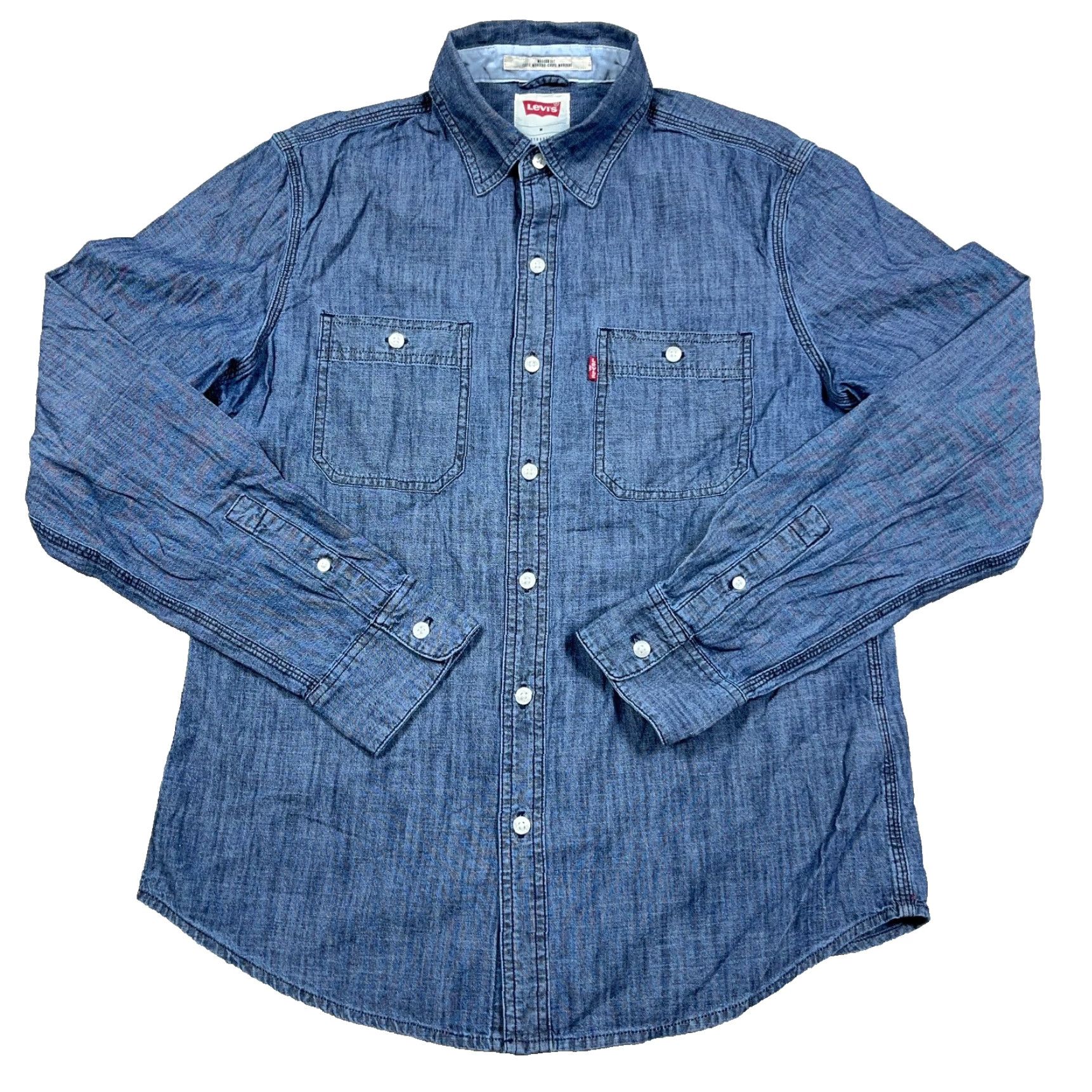 Levi's Levi's Shirt Men Medium Blue Chambray Denim Modern Button-Up Western Pockets Size US M / EU 48-50 / 2 - 2 Thumbnail
