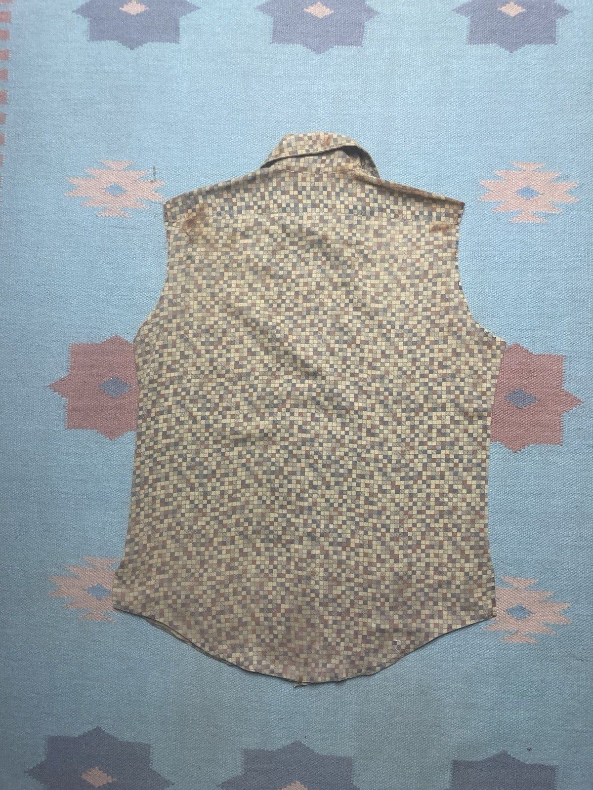 Vintage 70s sleeveless button shirt Kmart distressed thin checker M Size US M / EU 48-50 / 2 - 8 Thumbnail