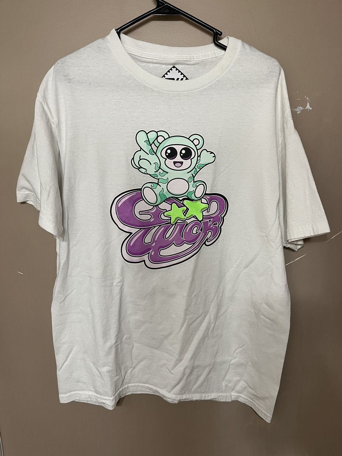 image of Drain Gang x Sad Boys Bladee X Phire Wire Good Luck T-Shirt White | L, Men's (Size Large)