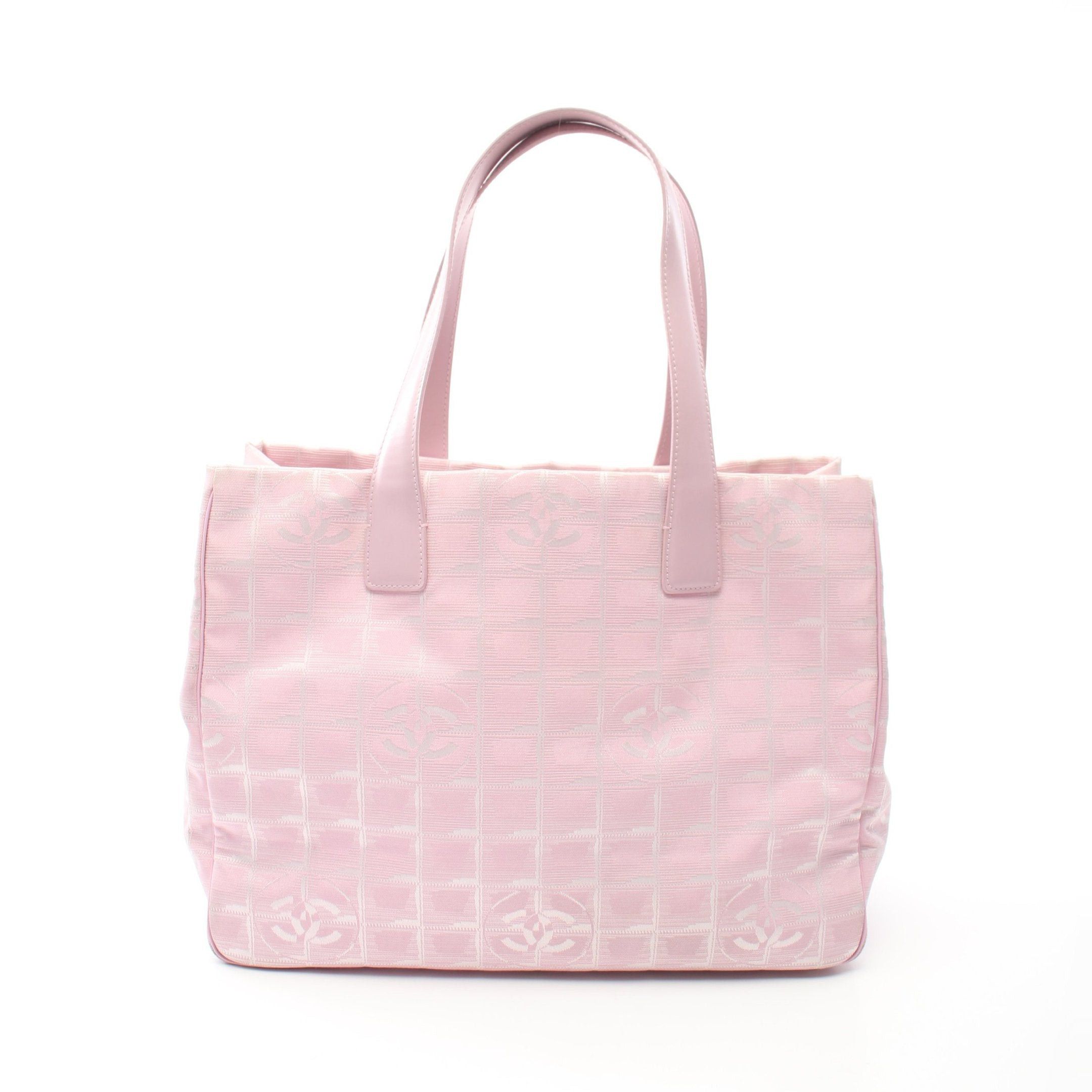 image of Chanel New Travel Line Mm Handbag Tote Bag Nylon Canvas Leather Pink, Women's