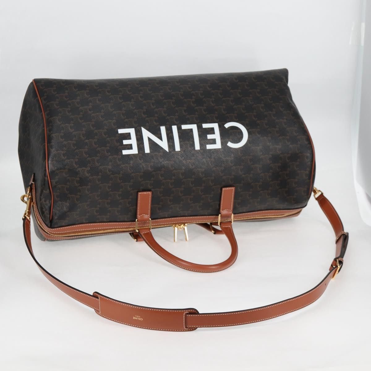 Celine CELINE Triomphe Boston Bag Pvc Leather Black Gold Size ONE SIZE - 8 Thumbnail