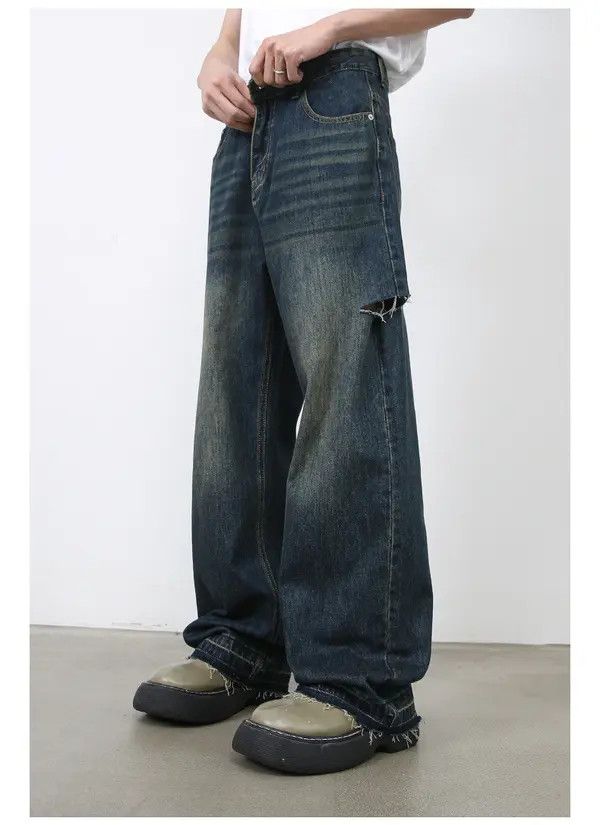 Japanese Brand Distressed straight loose wide-leg versatile ripped jeans Size US 34 / EU 50 - 4 Thumbnail