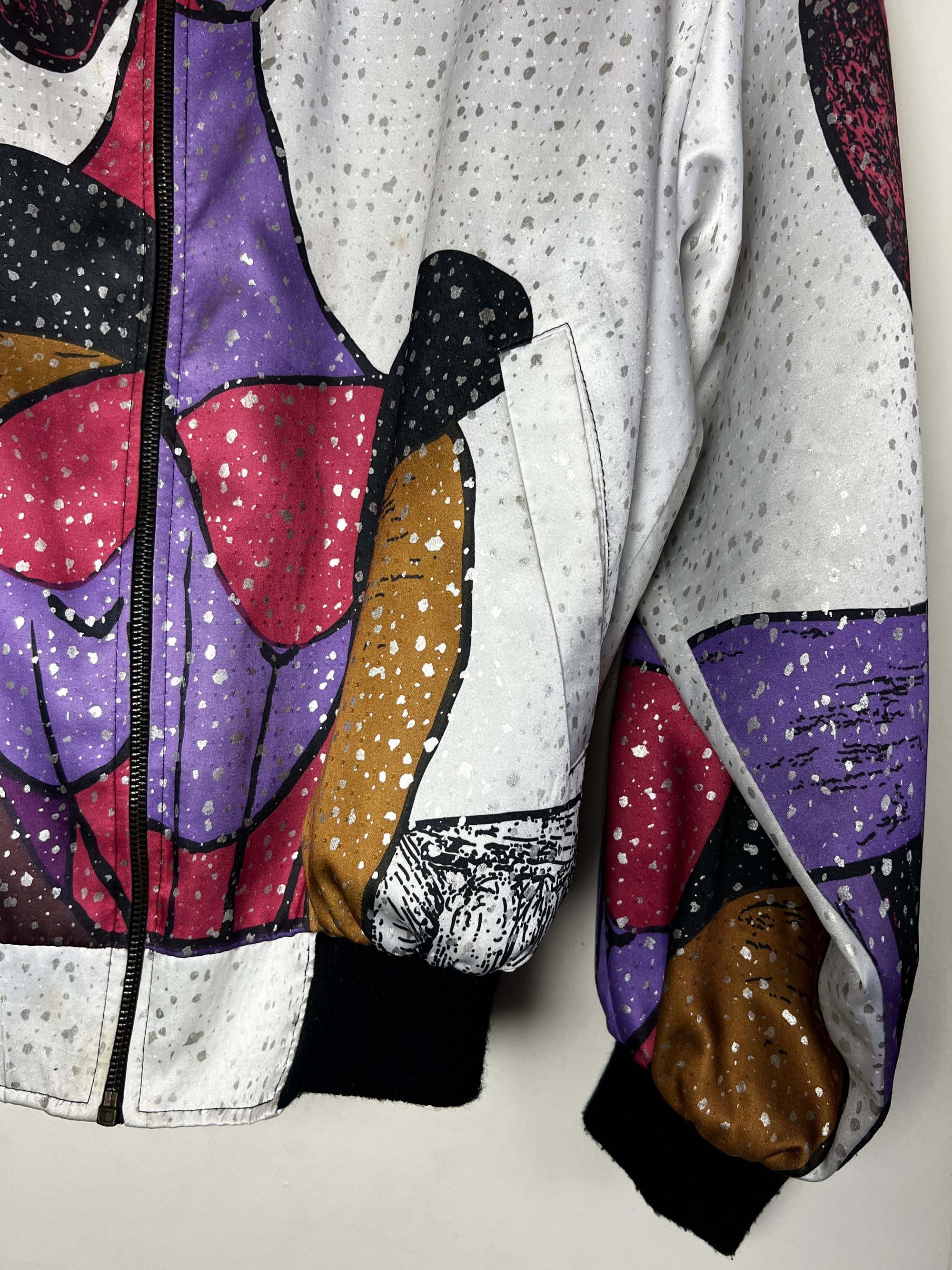 Vintage Vintage 1990's White Picasso Pop Art Silky Bomber Jacket Size US M / EU 48-50 / 2 - 5 Thumbnail